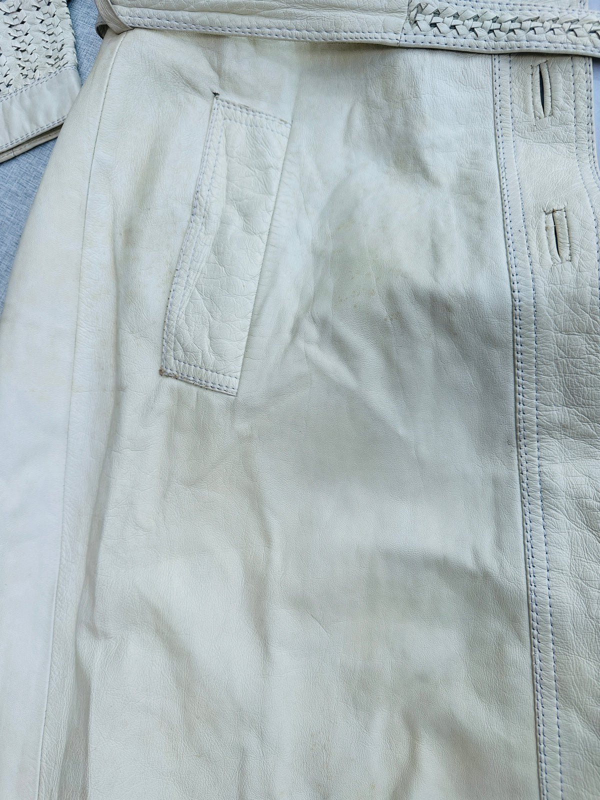 Trench Louis Féraud en cuir crème vintage authentique