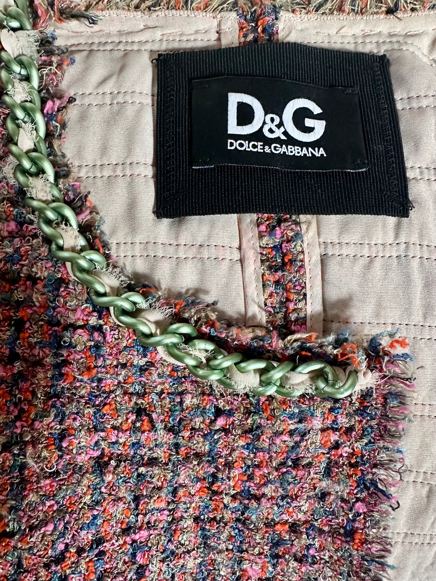 Manteau en tweed multicolore à chaîne Dolce & Gabbana
