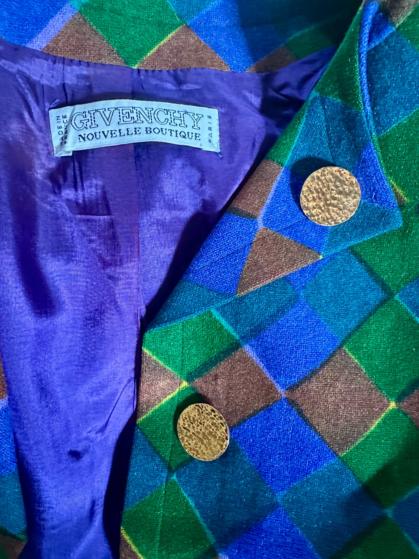 Blazer Givenchy en laine à motif losanges vintage
