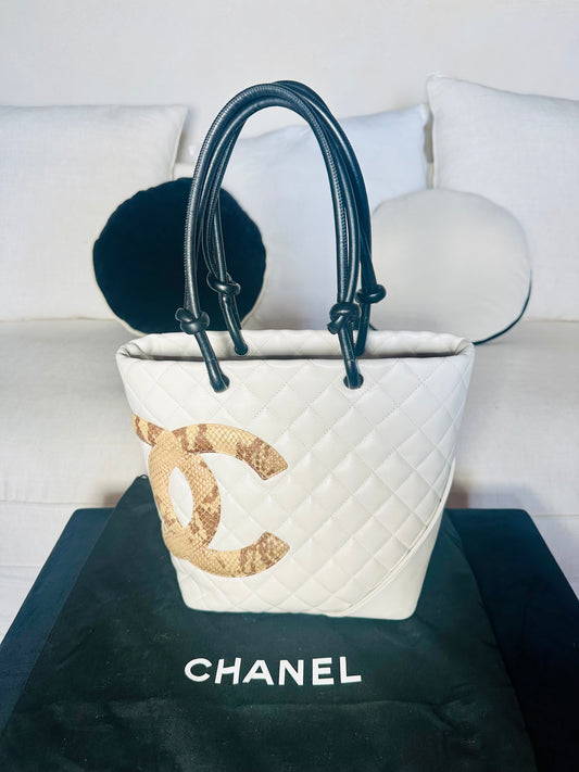 Authentic Chanel Cambon handbag in cream quilted leather
