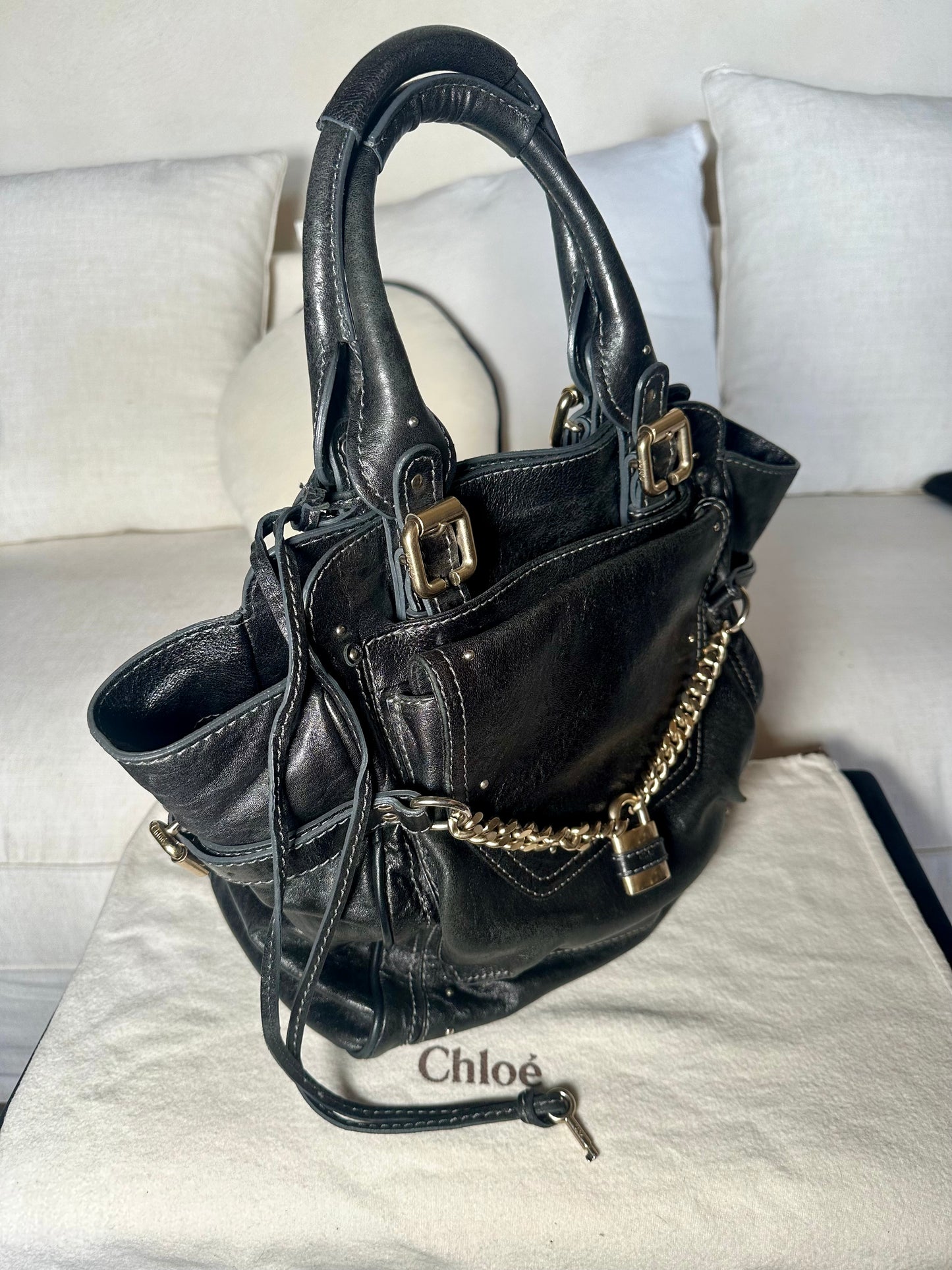 Sac iconique Chloé Paddington grand modèle en cuir noir authentique