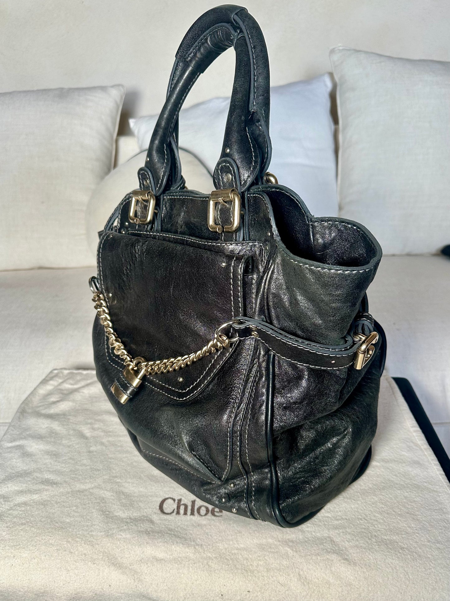 Sac iconique Chloé Paddington grand modèle en cuir noir authentique