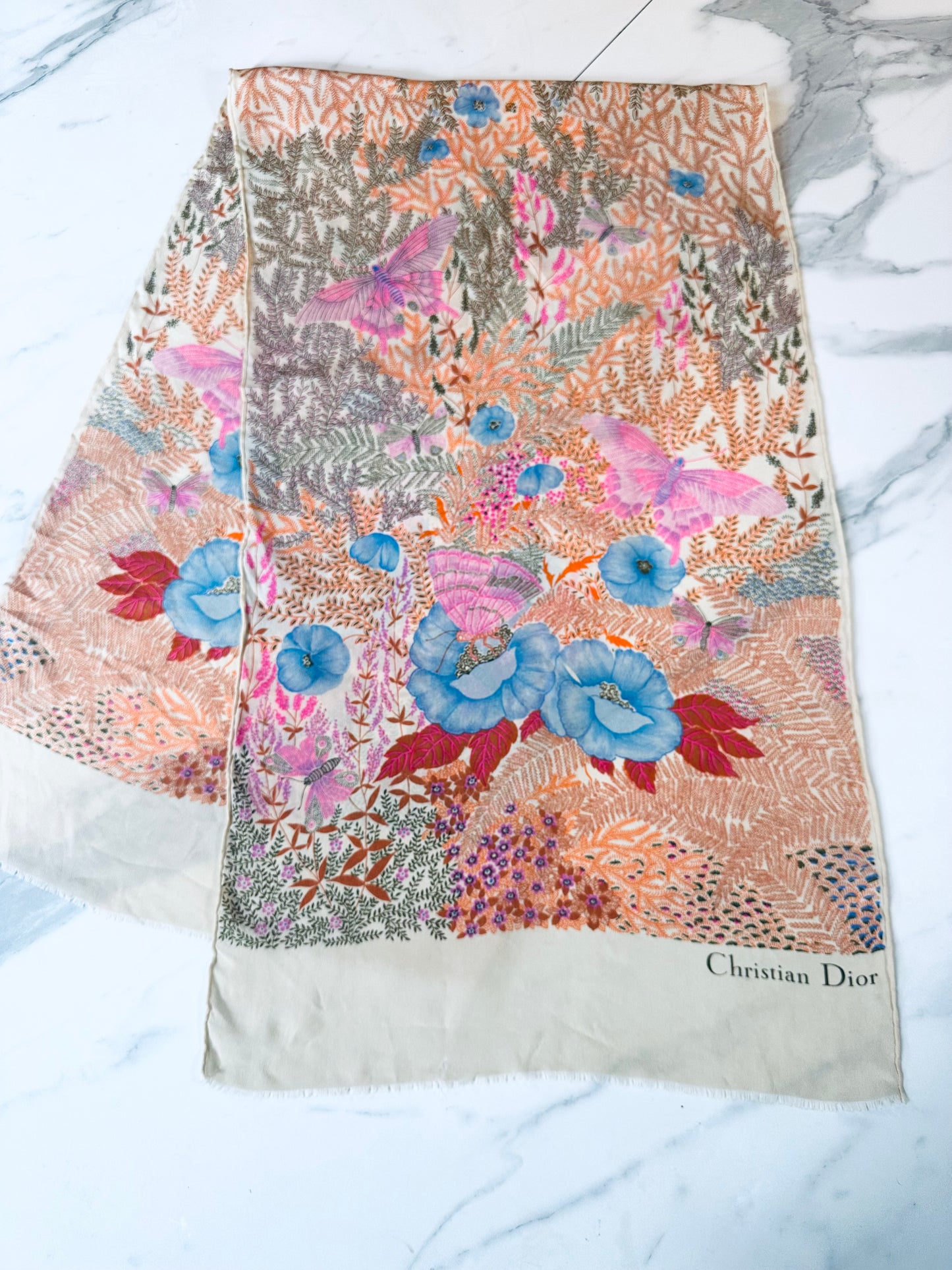 Foulard Christian Dior en soie de crêpe vintage authentique