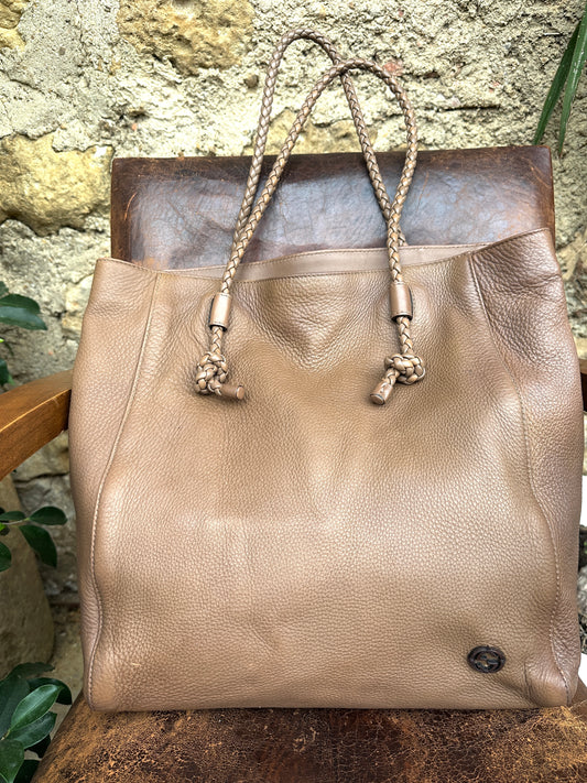 Gucci Vintage Brown Taupe Lambskin Tote Bag