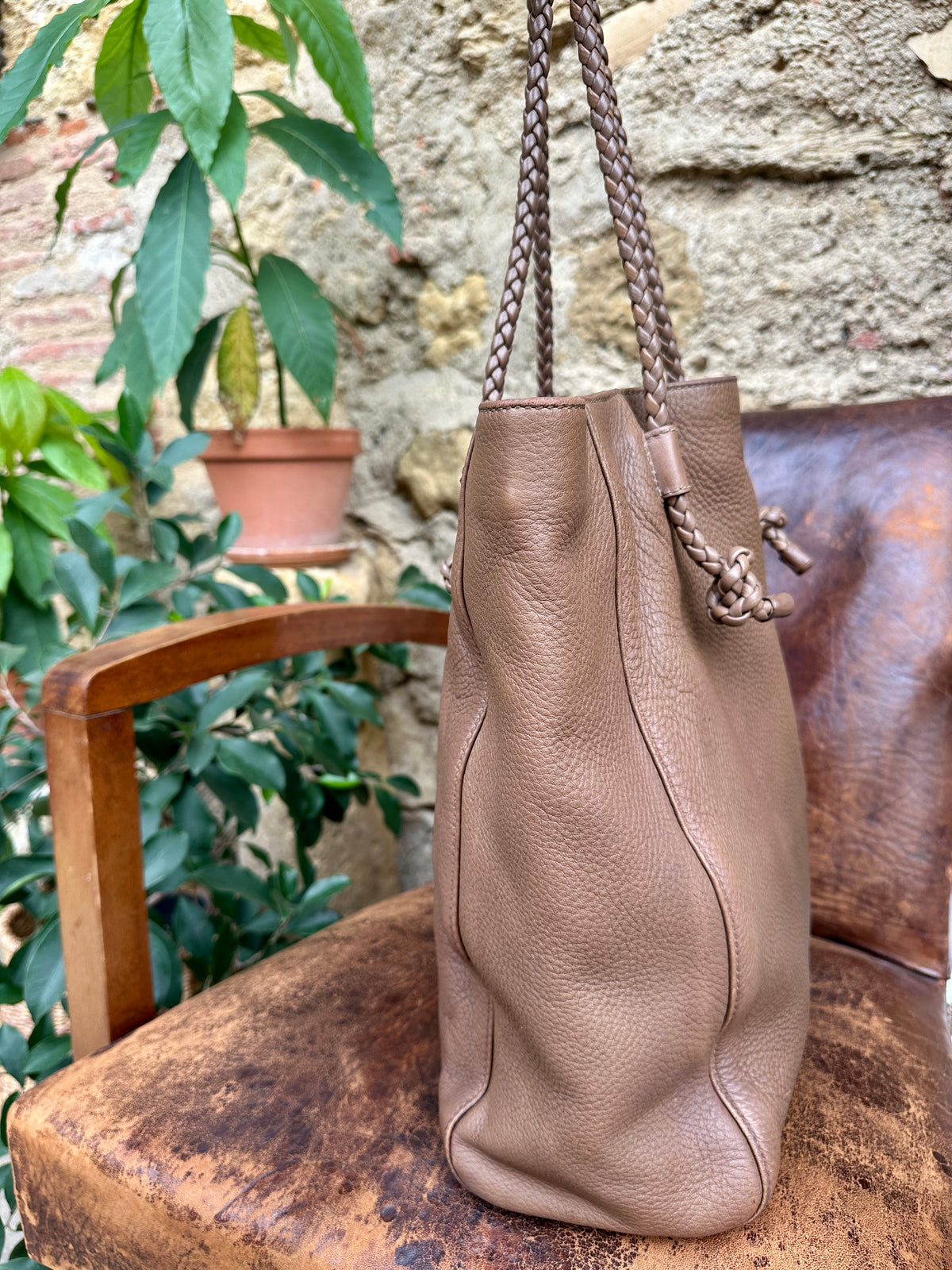 Sac cabas Gucci vintage en cuir d'agneau marron taupe authentique