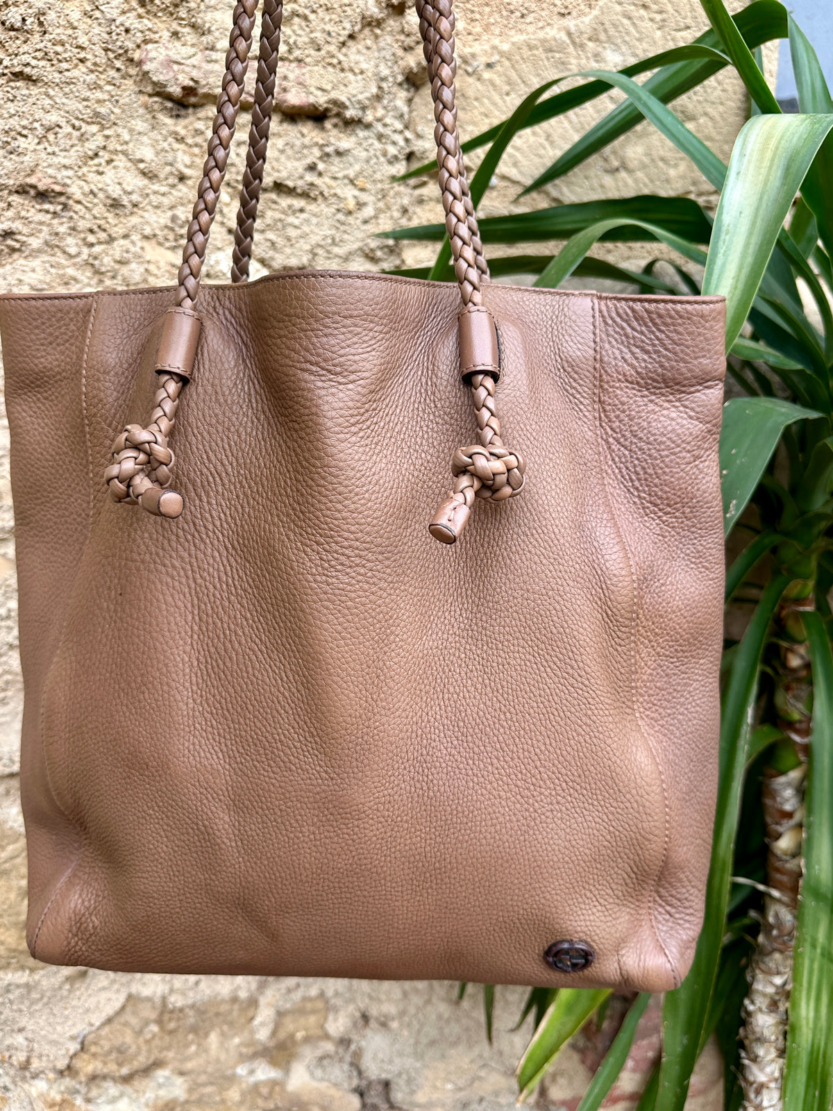 Sac cabas Gucci vintage en cuir d'agneau marron taupe authentique