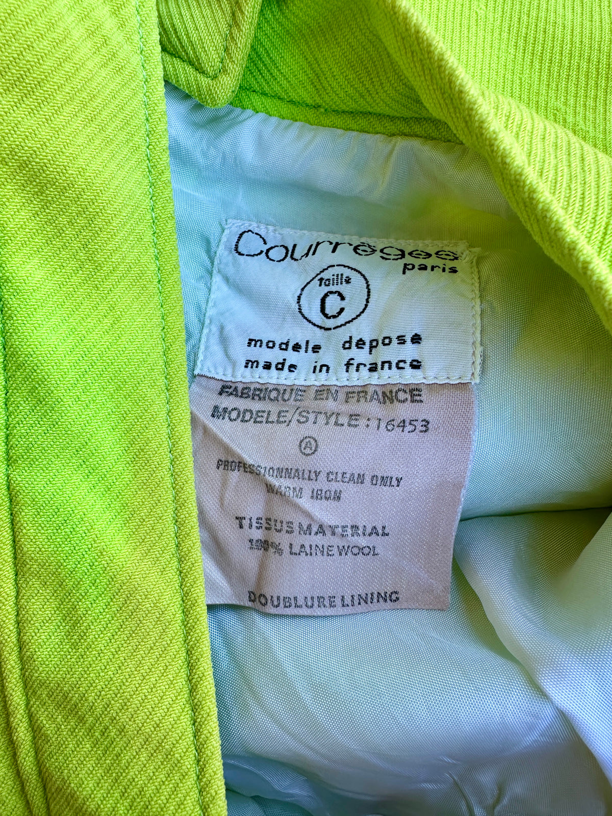 Pantalon iconique Courrèges en laine jaune citron vintage authentique