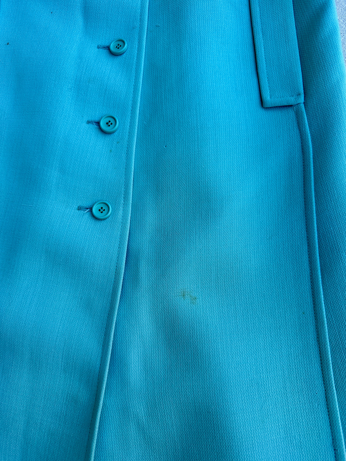 Manteau Courrèges en laine turquoise vintage authentique