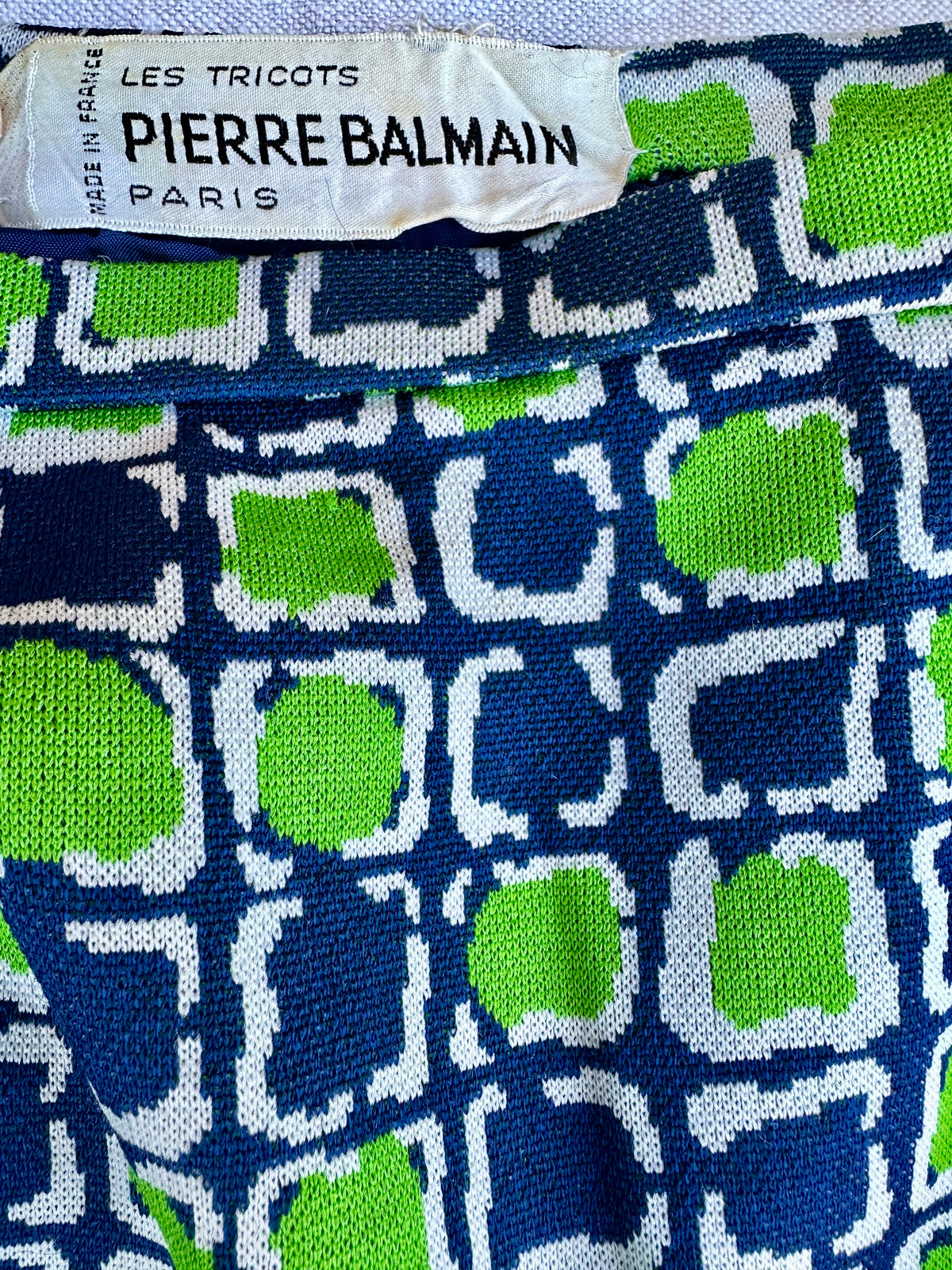 Authentic Vintage Green and Blue Knitted Skirt Set by Pierre Balmain