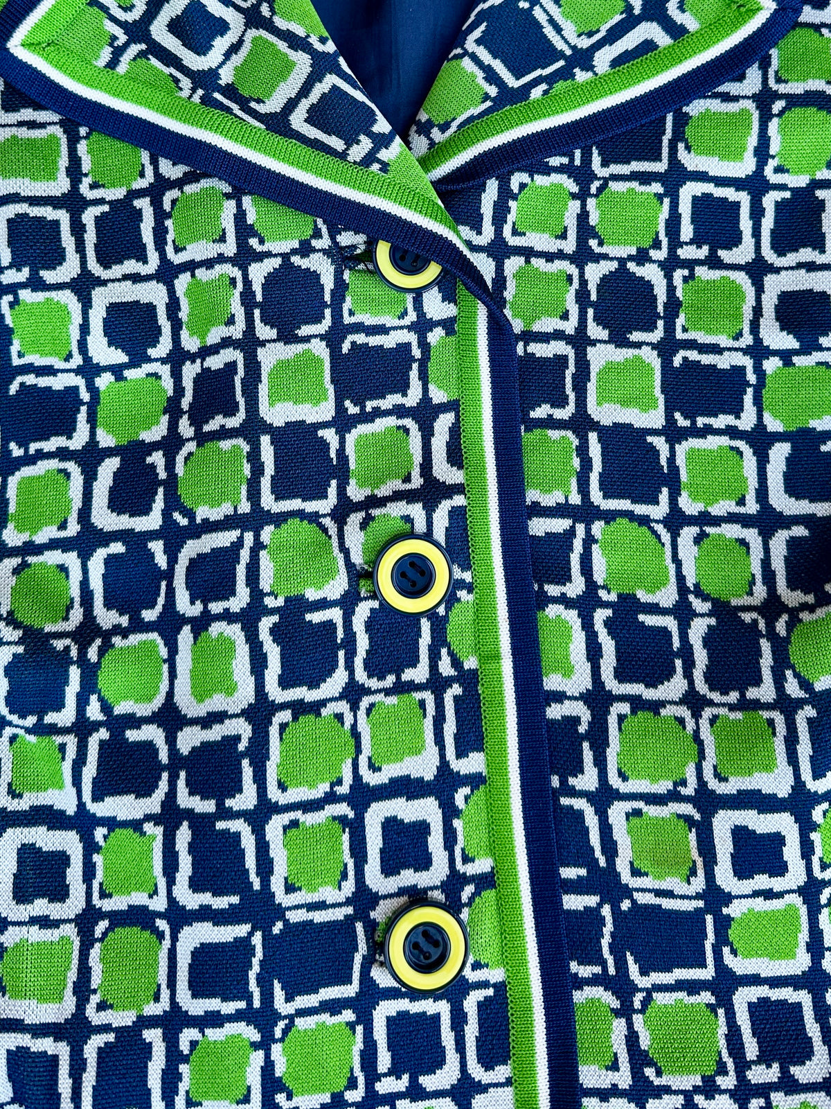 Authentic Vintage Green and Blue Knitted Skirt Set by Pierre Balmain