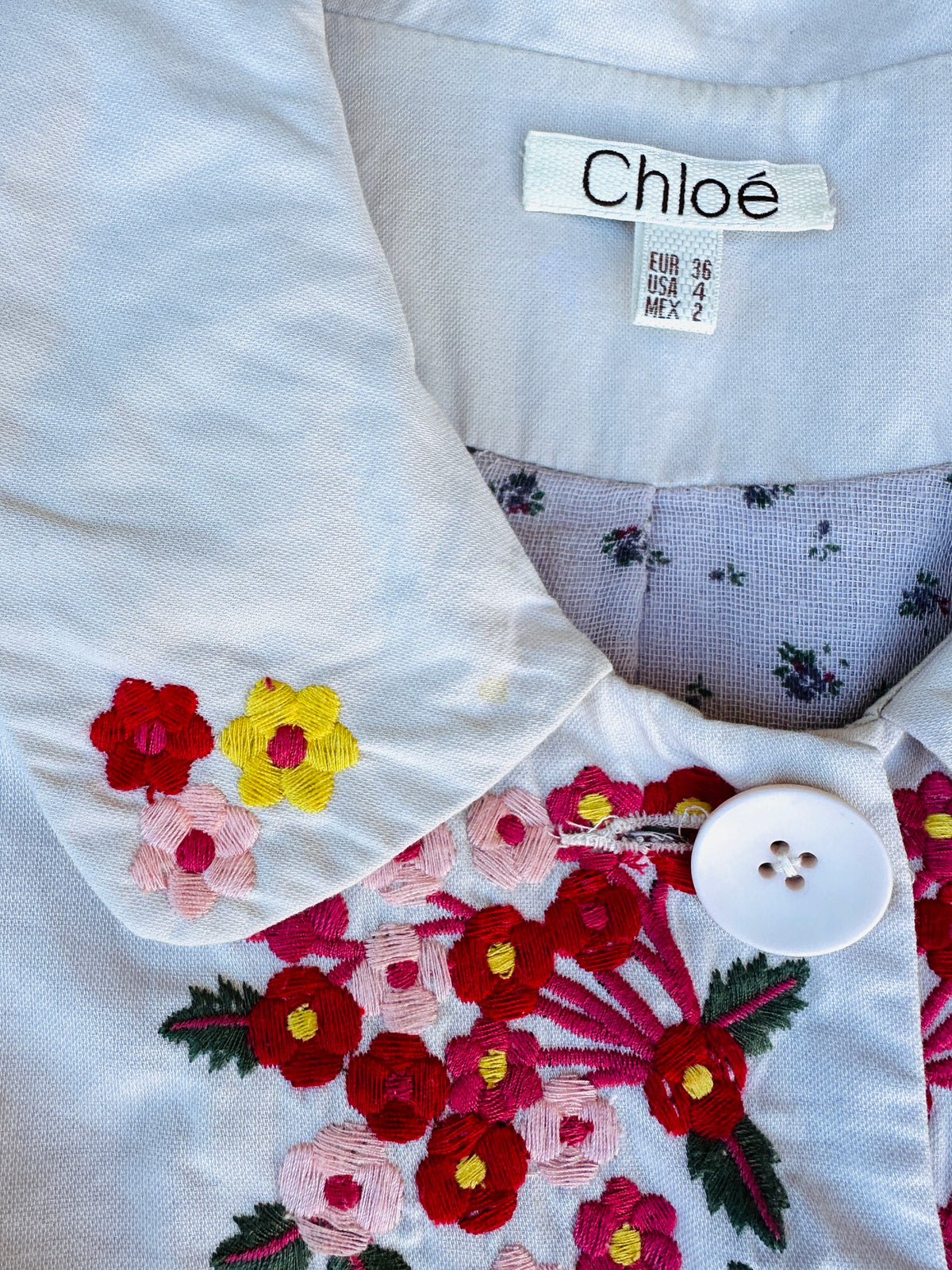 Trench Chloé en coton crème et broderie rouge authentique