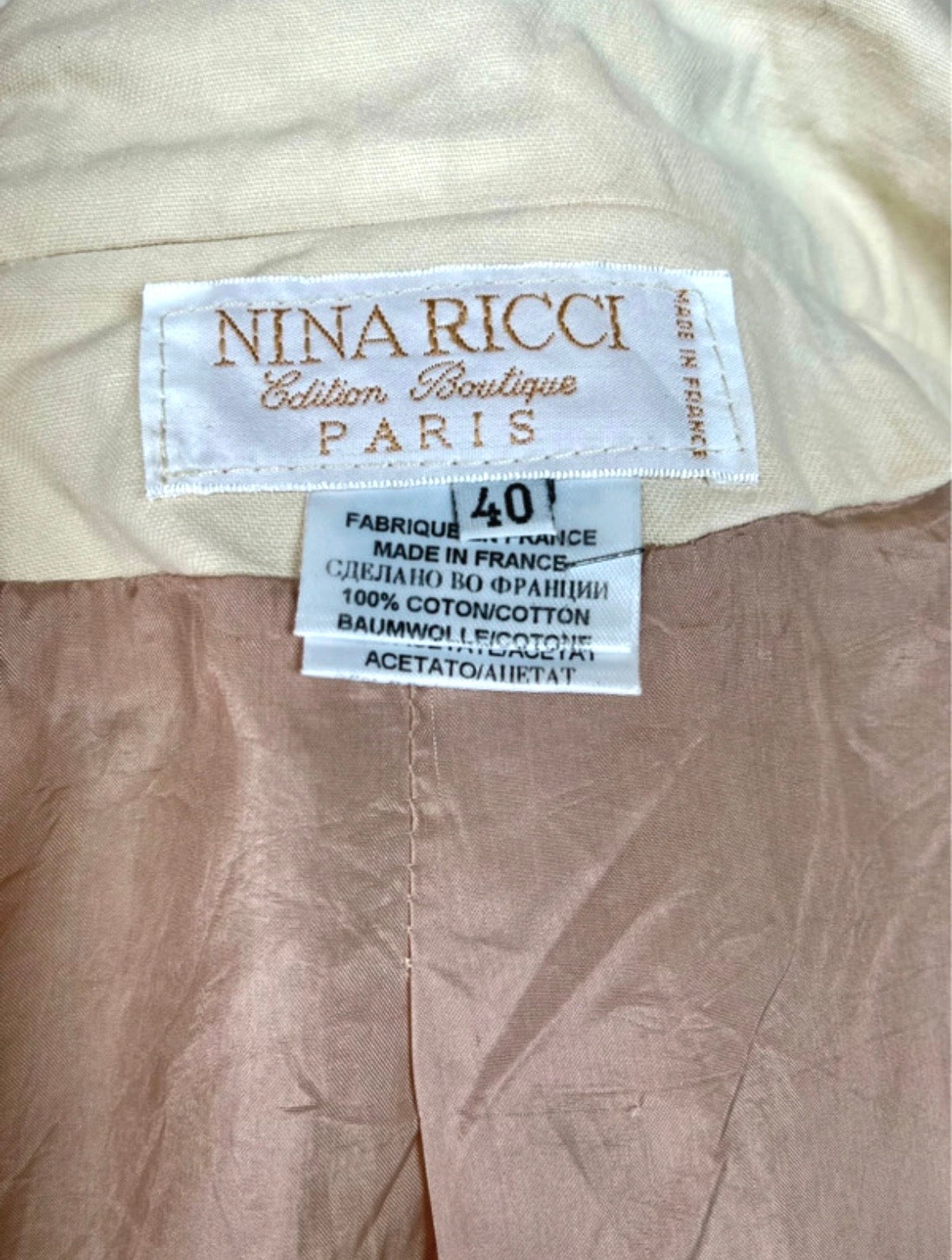 Blazer d'été long en coton Nina Ricci vintage