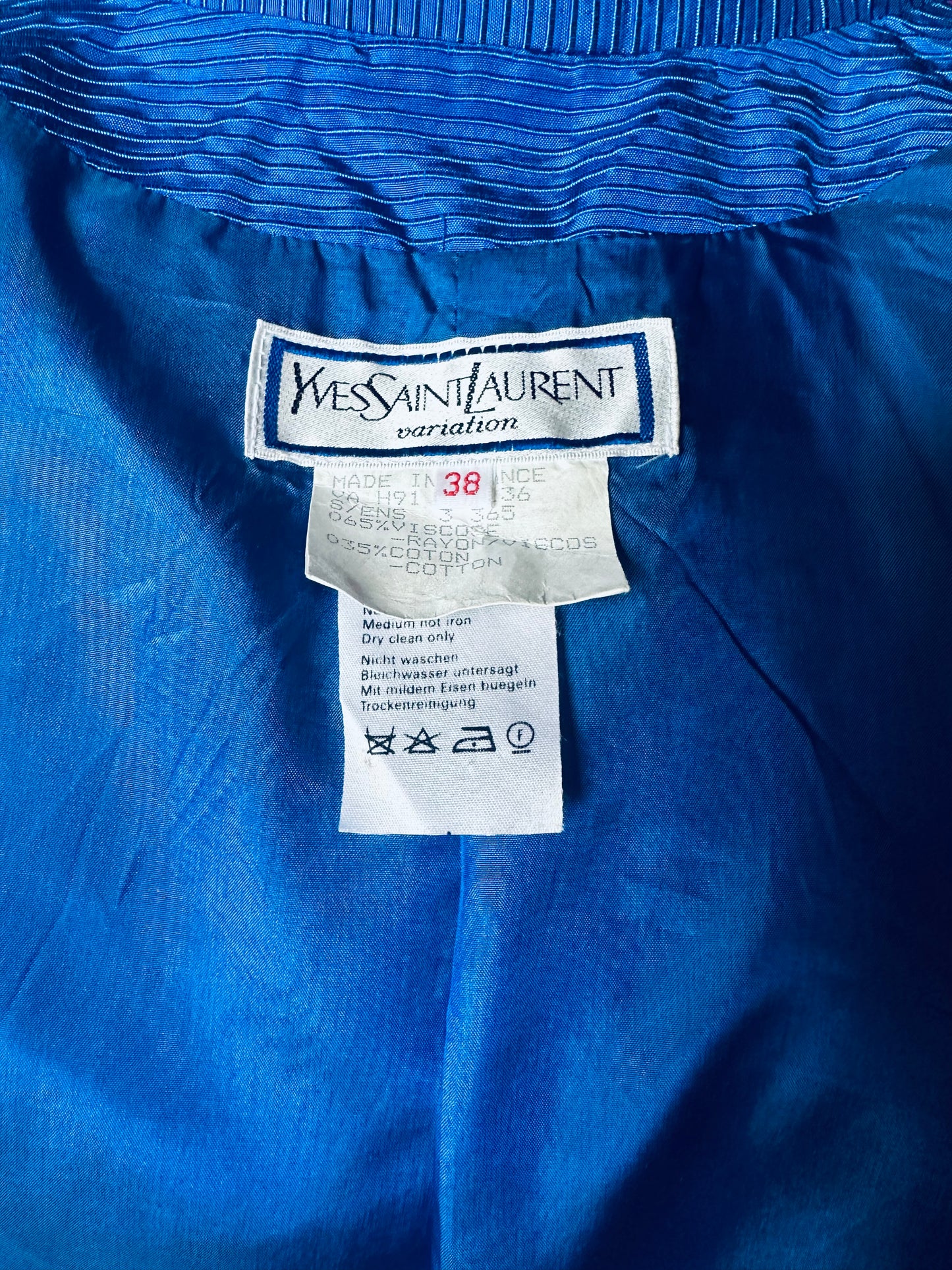 Blazer bleu et fuchsia Yves Saint Laurent vintage authentique