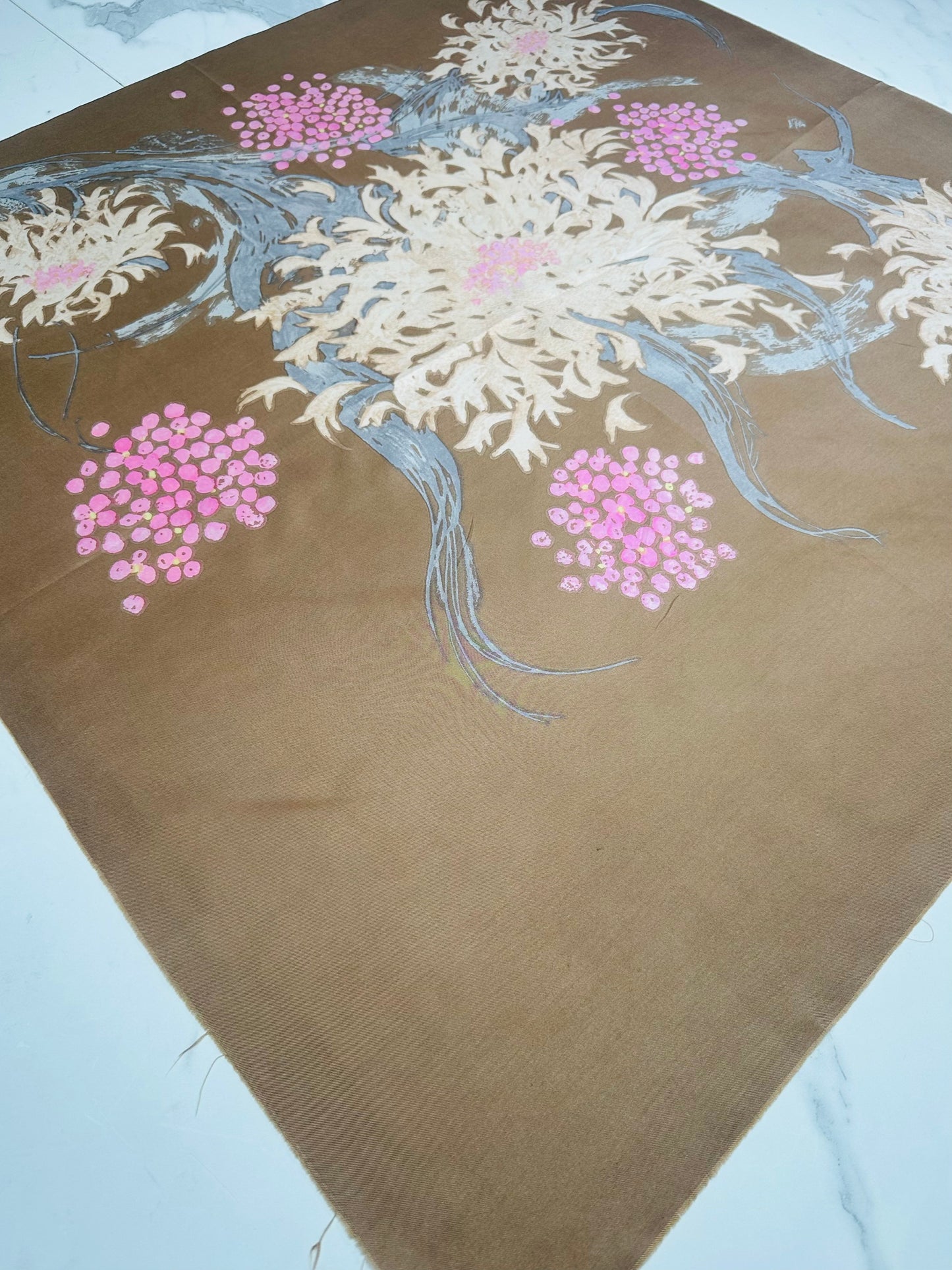 Carré en soie Christian Dior moka bronze motif floral stylisé vintage authentique