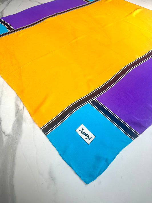 Carré en soie Yves Saint Laurent multicolore motif graphique color block vintage authentique