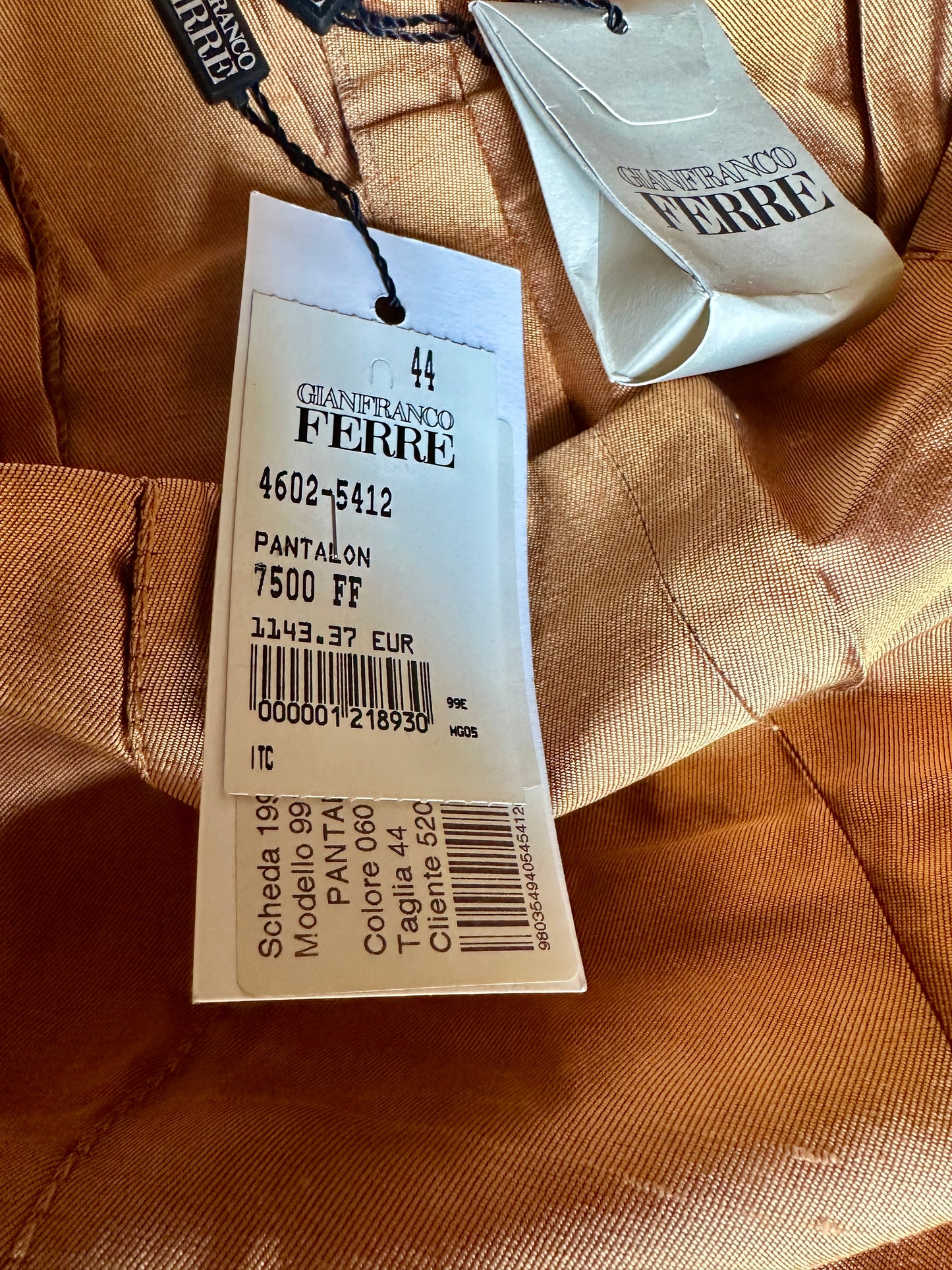 Pantalon Gianfranco Ferré en soie sauvage cuivrée neuve IT 44