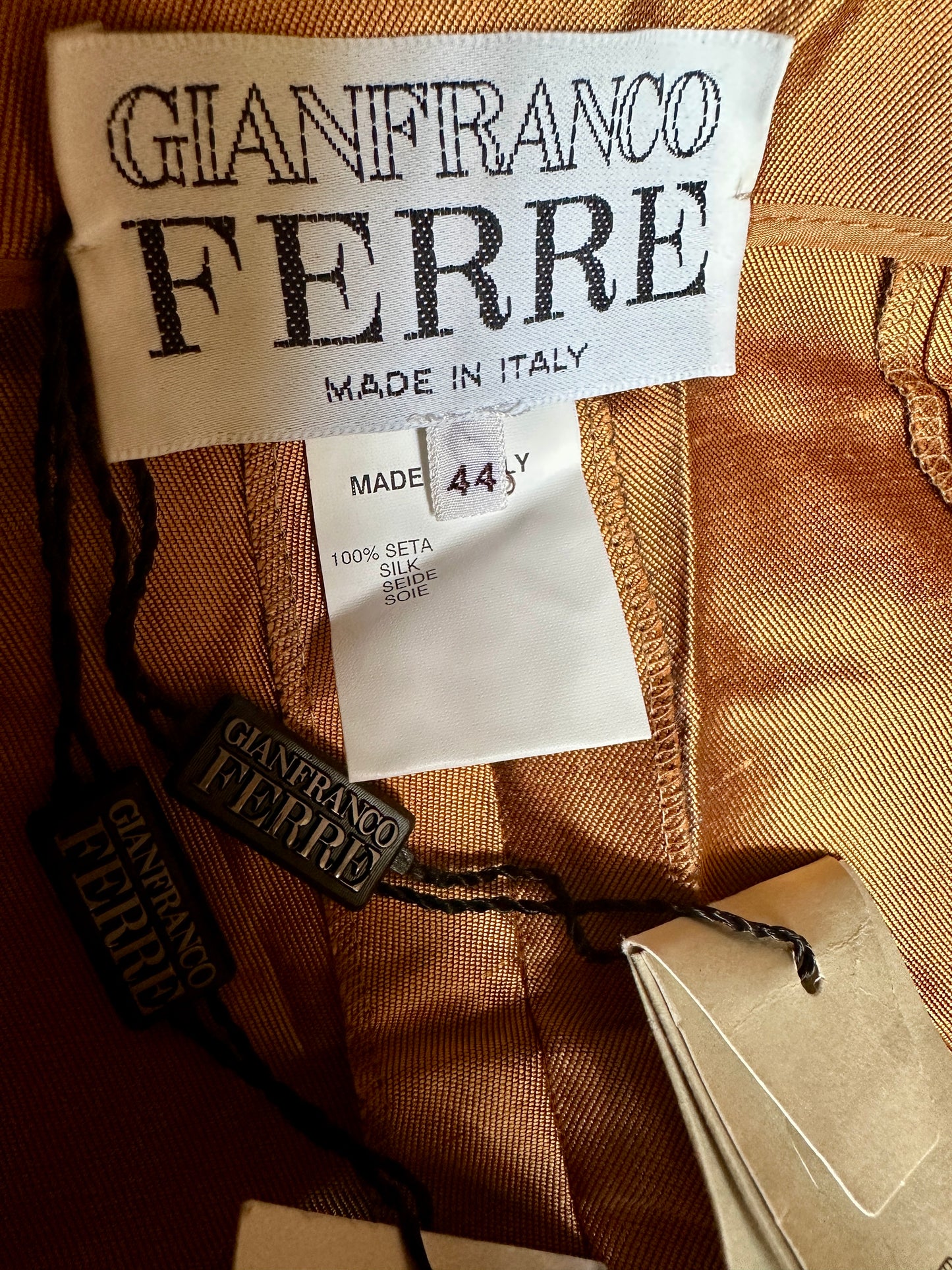 Pantalon Gianfranco Ferré en soie sauvage cuivrée neuve IT 44