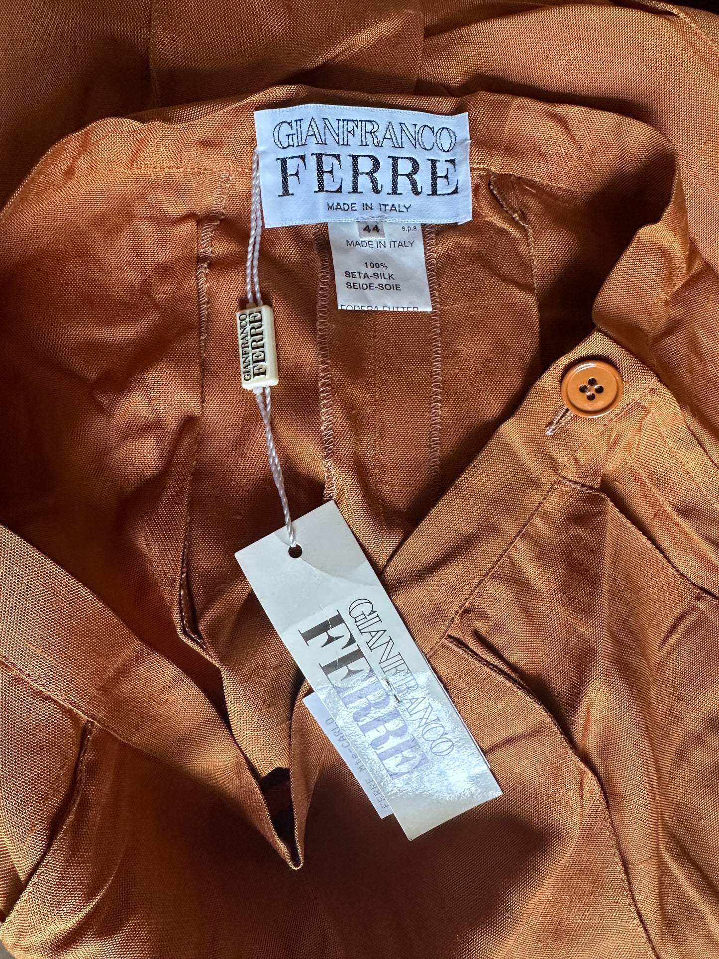 Pantalon Gianfranco Ferré en soie sauvage terracotta neuve