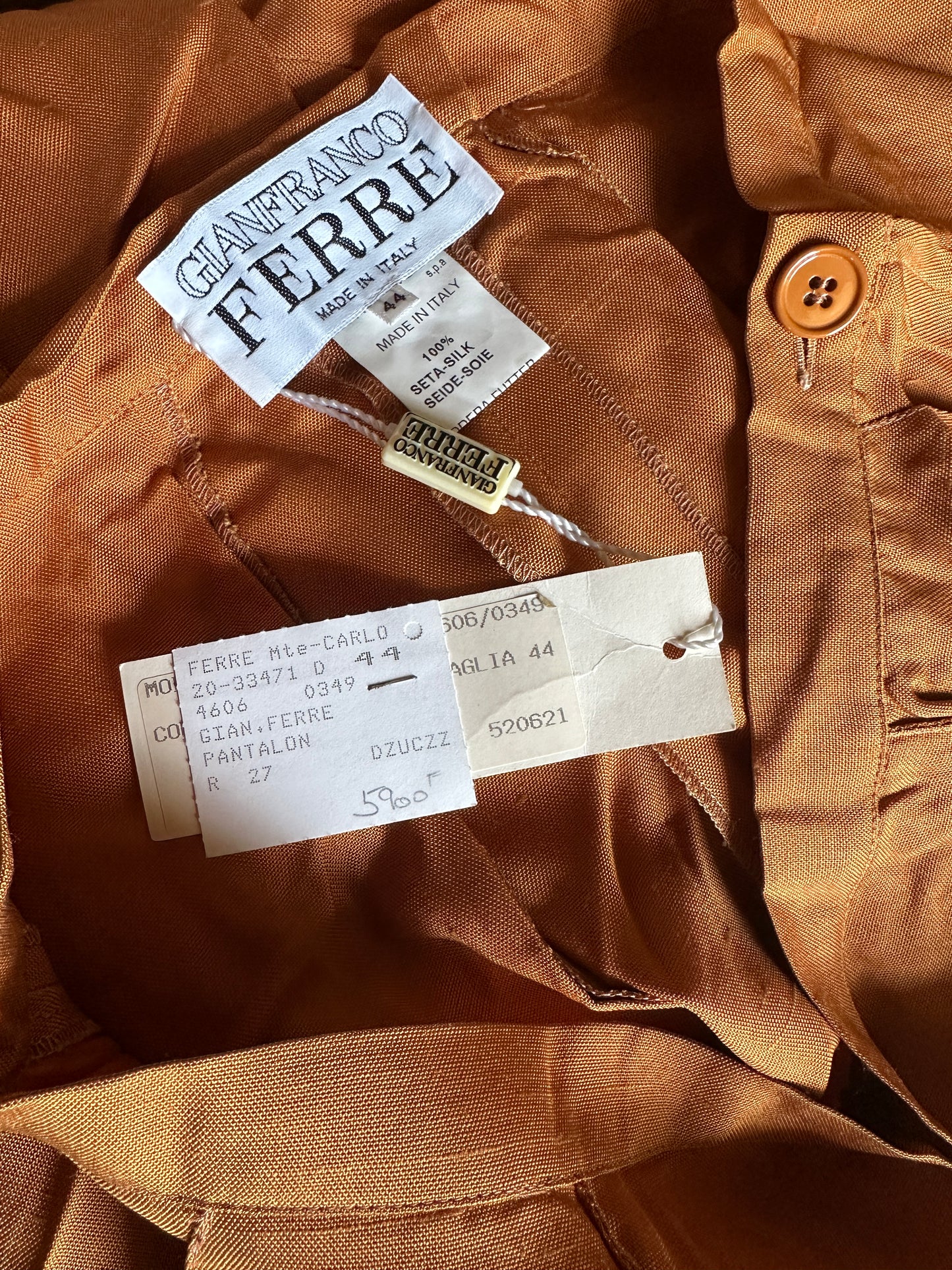 Pantalon Gianfranco Ferré en soie sauvage terracotta neuve