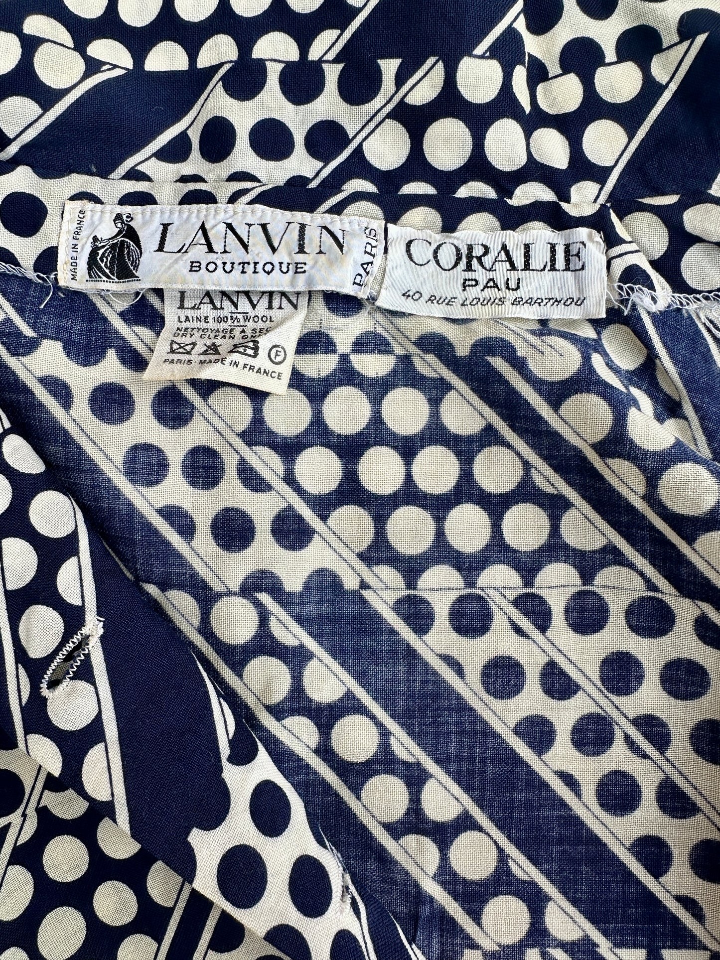 Robe en laine imprimée Lanvin Boutique vintage authentique circa 70's