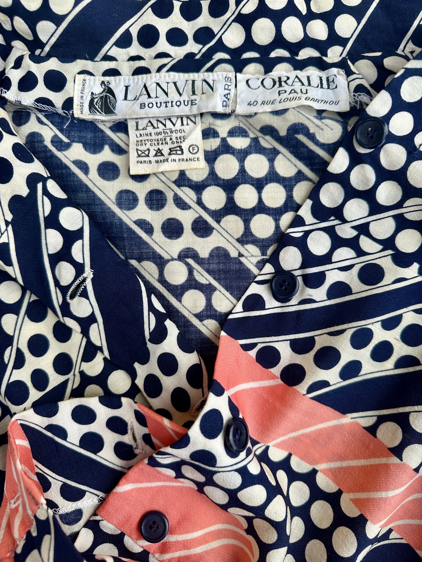 Robe en laine imprimée Lanvin Boutique vintage authentique circa 70's