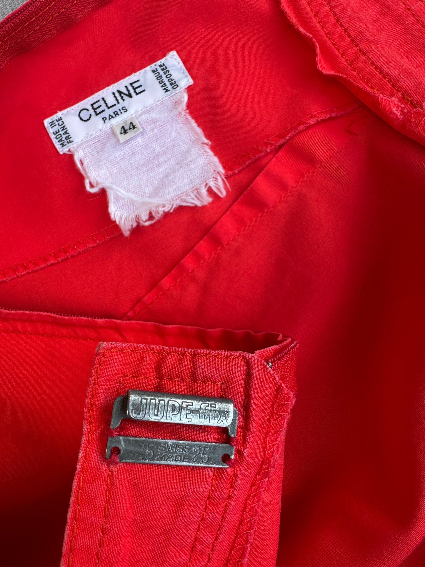 Jupe authentique Céline Paris en coton rouge vintage