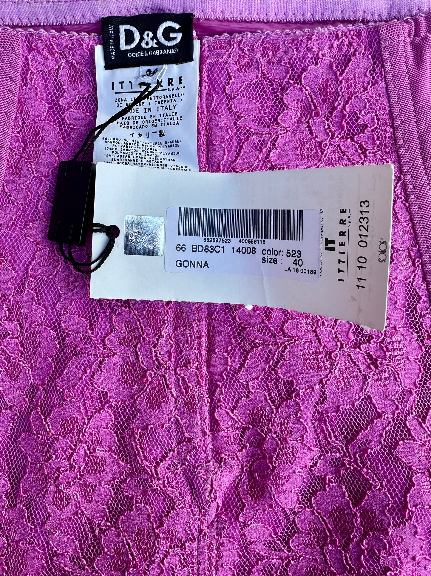 Jupe crayon authentique Dolce & Gabbana en dentelle stretch rose fuchsia