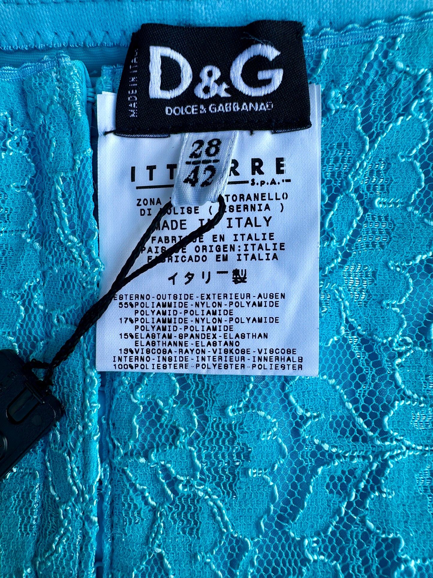 Jupe crayon authentique Dolce &Gabbana en dentelle stretch bleu turquoise
