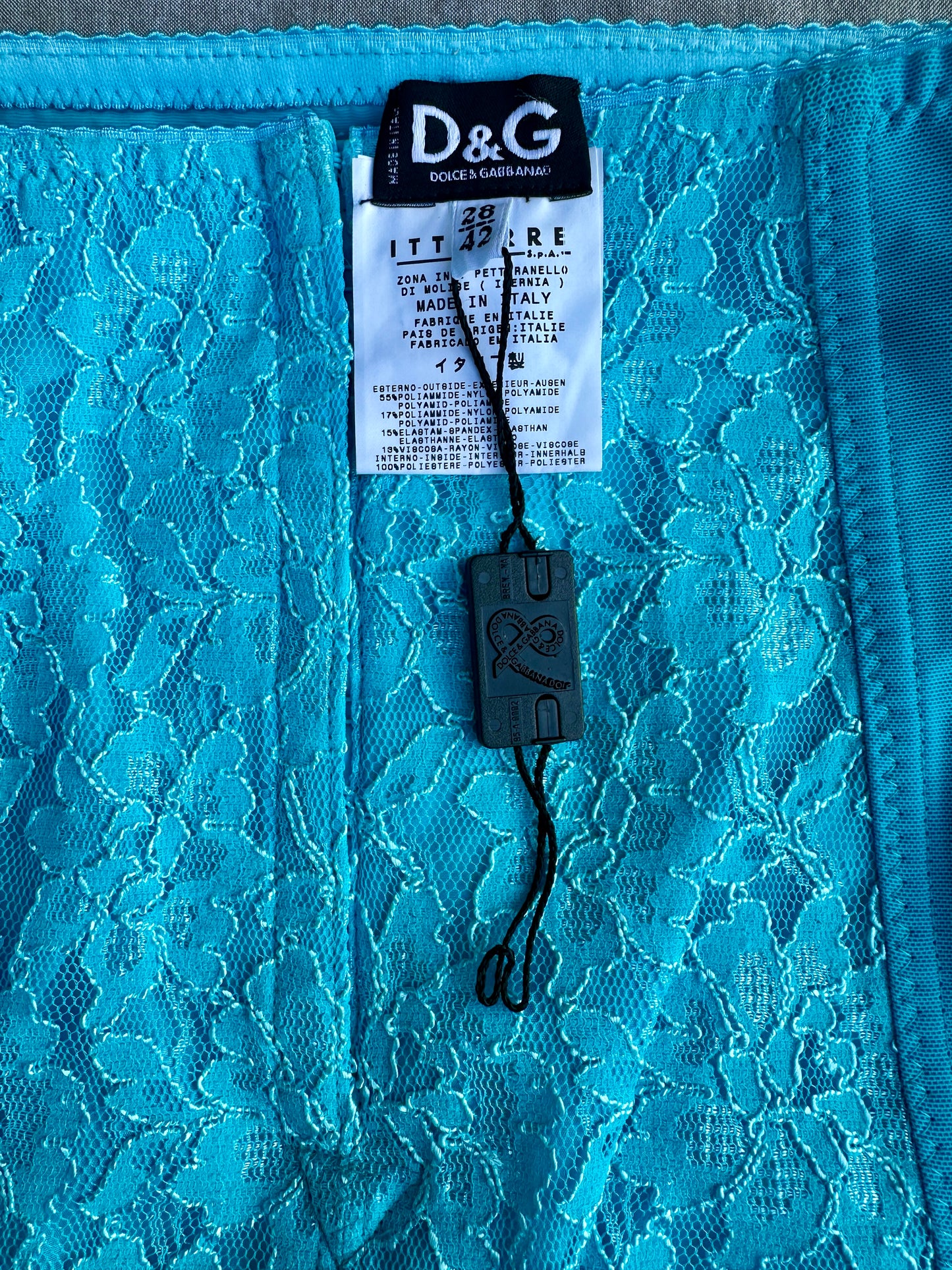 Jupe crayon authentique Dolce &Gabbana en dentelle stretch bleu turquoise