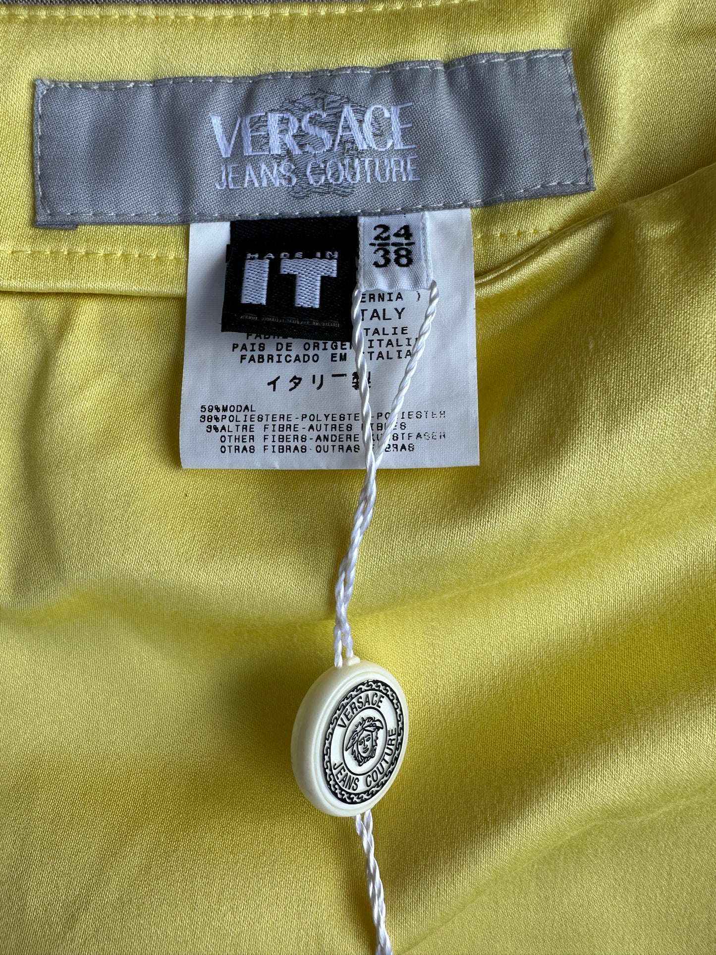 Jupe d'été jaune Versace Jeans Couture authentique neuve