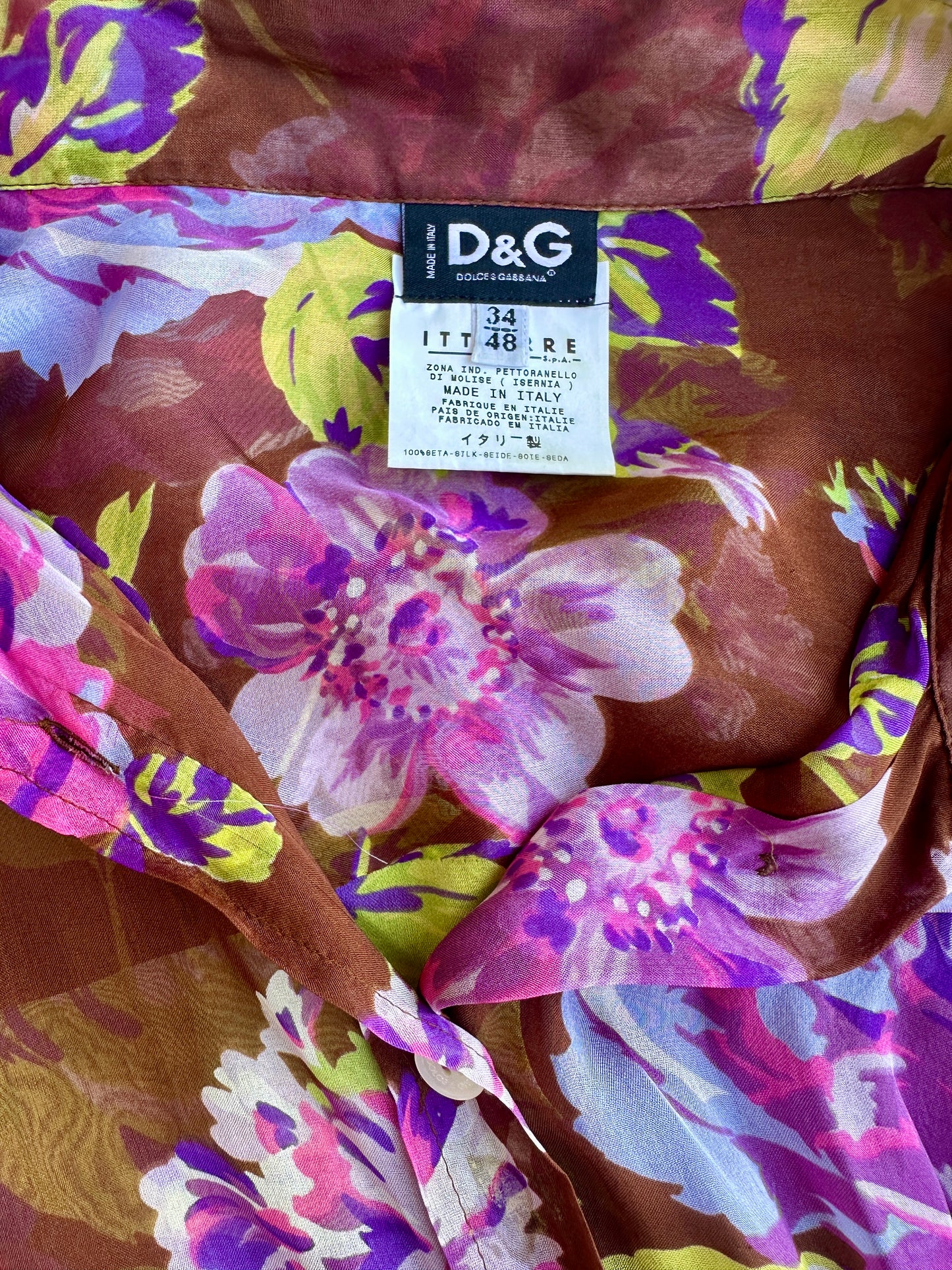 Blouse authentique Dolce & Gabbana en mousseline de soie imprimée