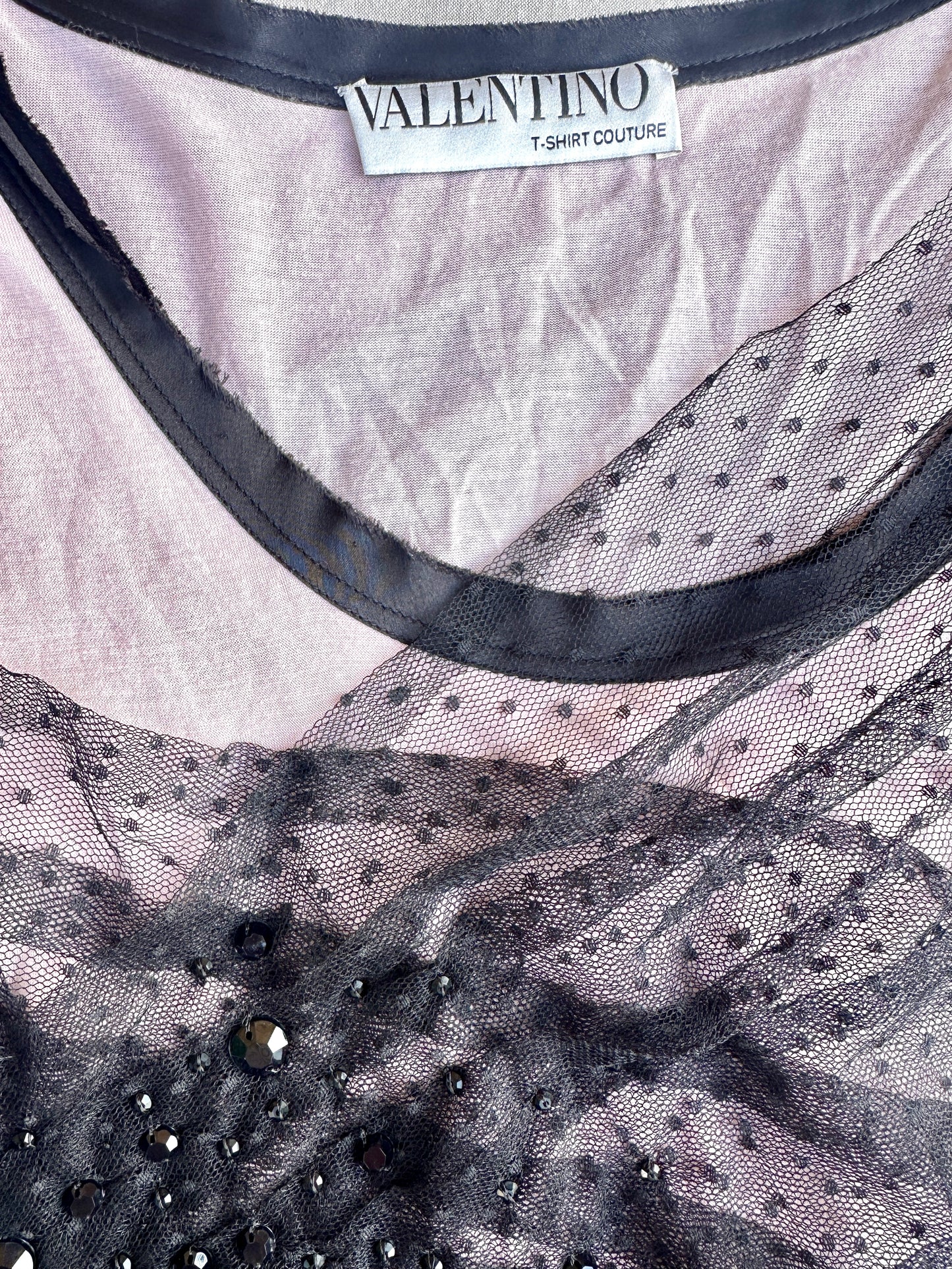 Top authentique Valentino T-Shirt Couture noire et base rose poudré