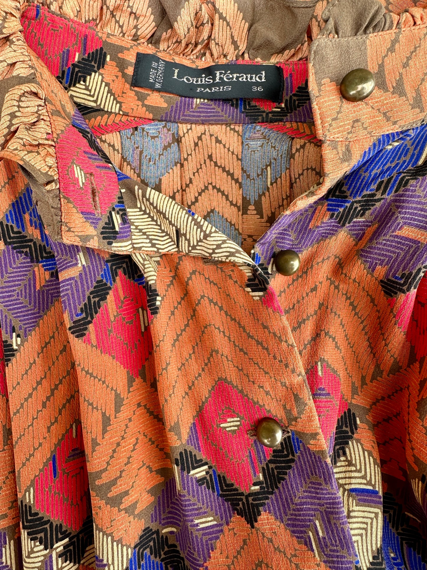 Robe longue Louis Féraud Paris en soie imprimée des années 70