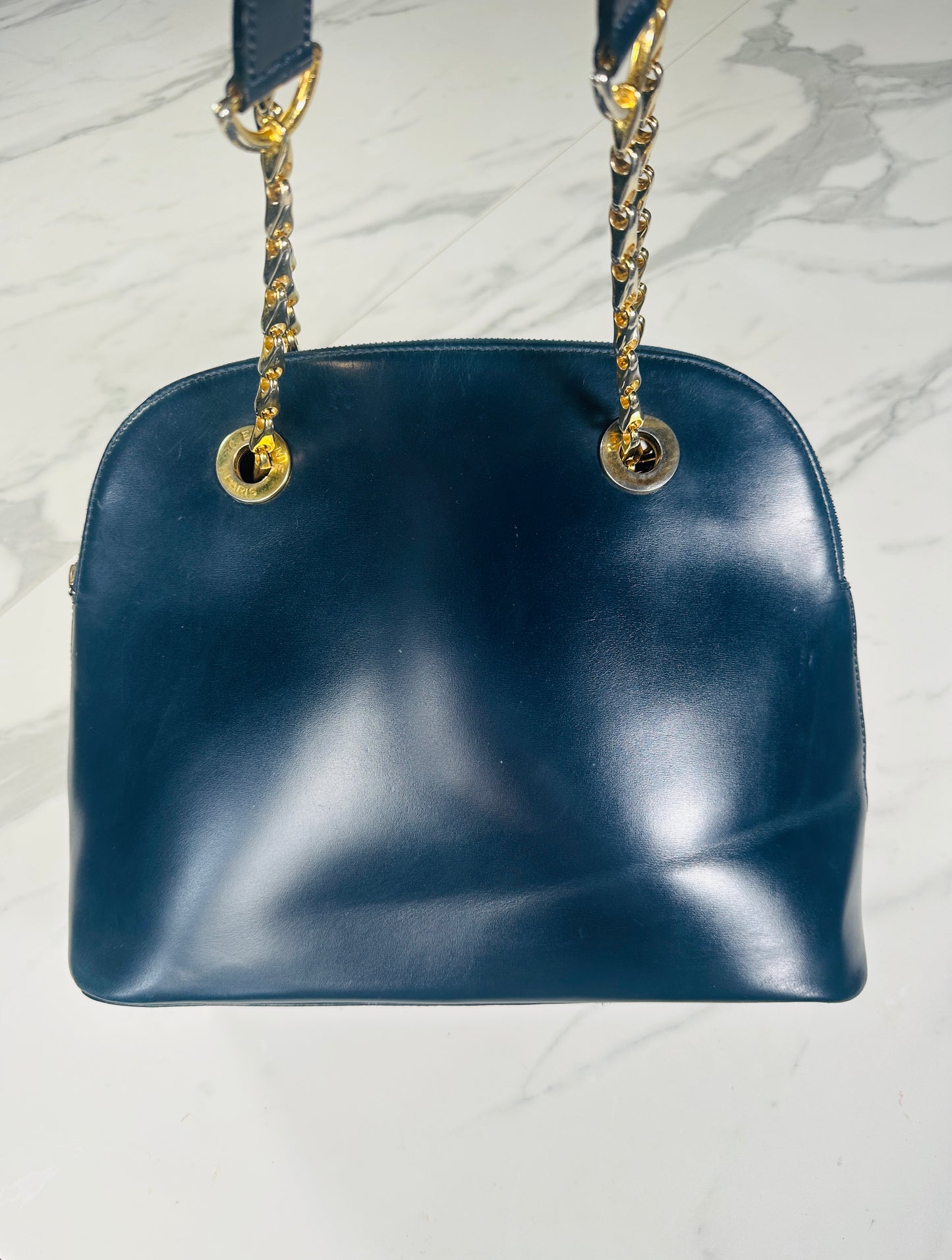 Sac authentique Celine Paris en cuir bleu profond