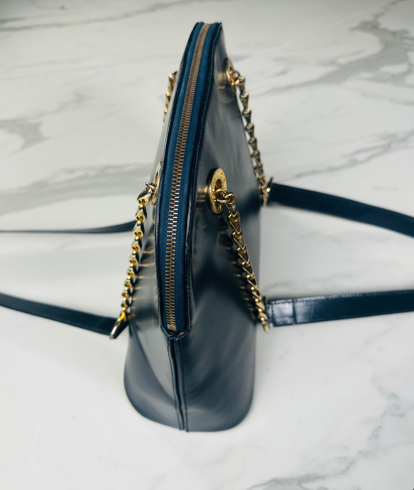 Sac authentique Celine Paris en cuir bleu profond