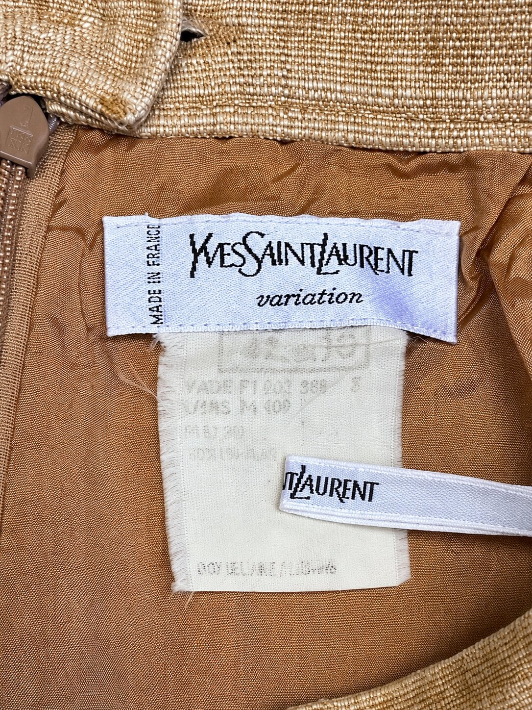 Jupe crayon en lin chiné beige Yves Saint Laurent Variation Vintage Authentique