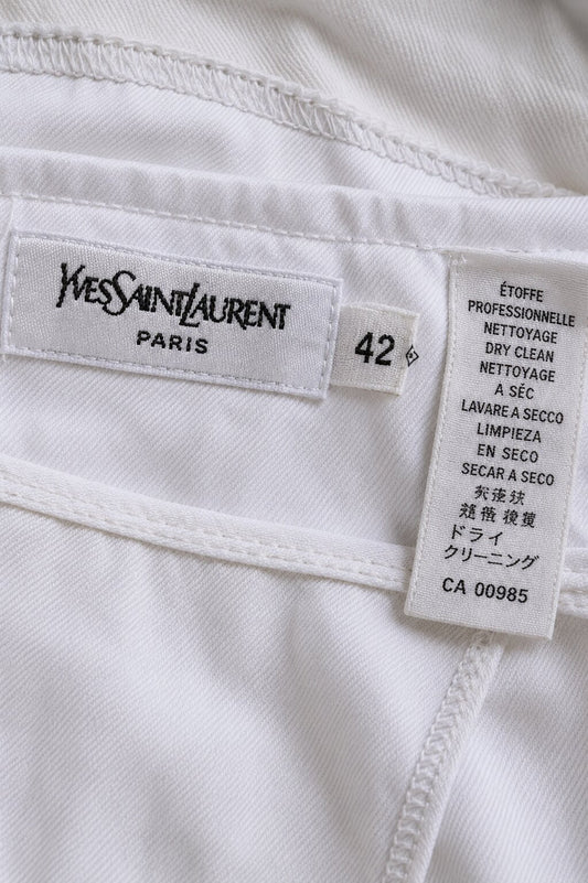 Authentic Vintage White Cotton Denim Midi Skirt Yves Saint Laurent