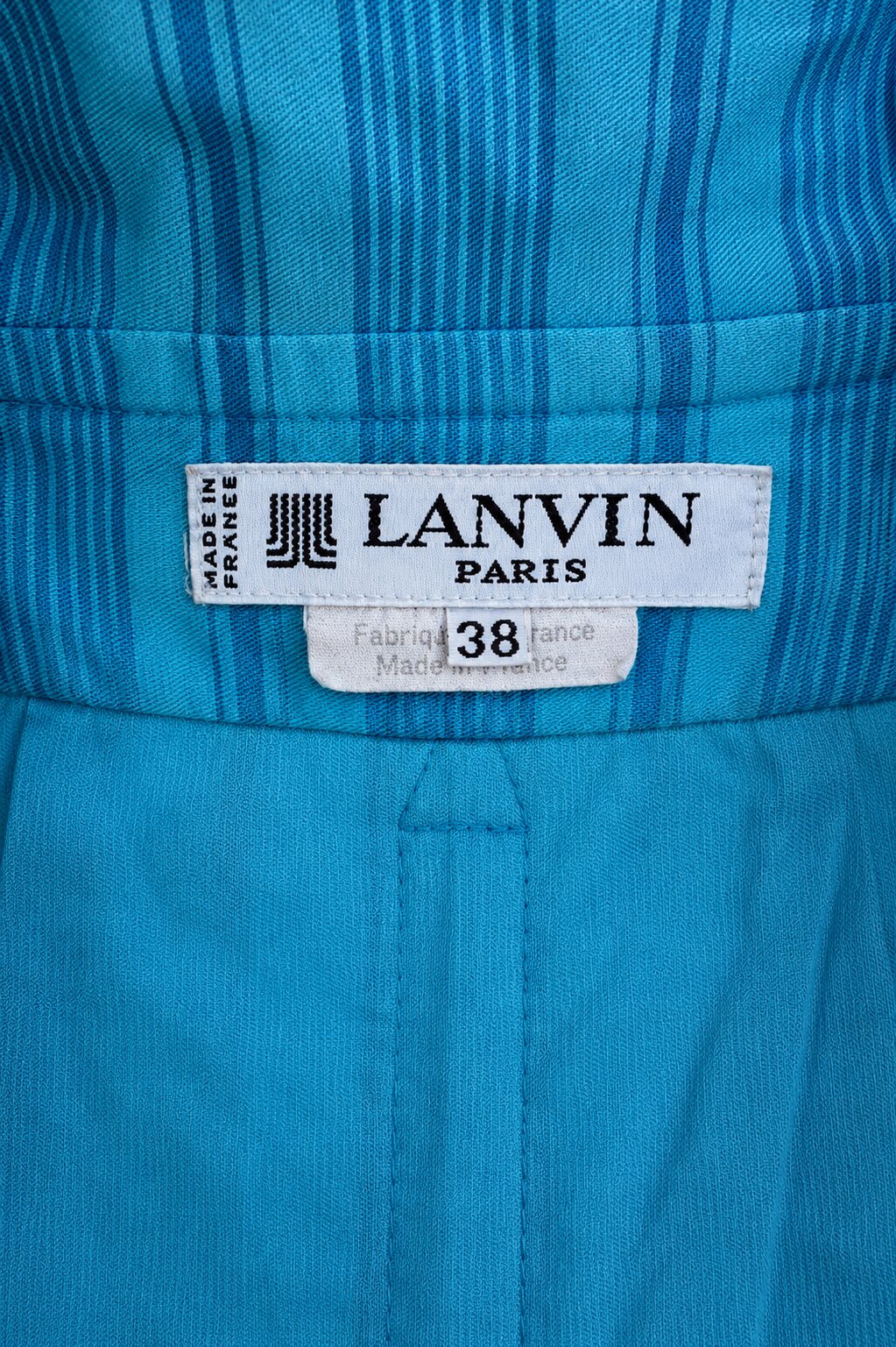 Veste légère vintage authentique Lanvin Paris en coton jacquard turquoise
