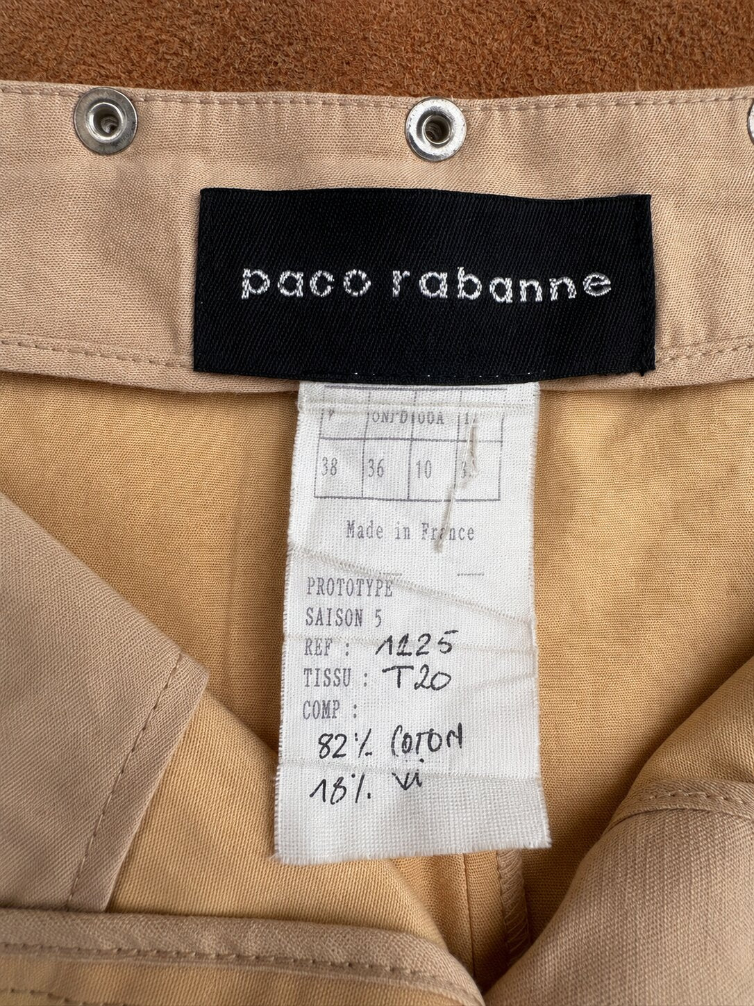 Jupe en coton authentique Paco Rabanne avec ceinture en cuir vintage beige
