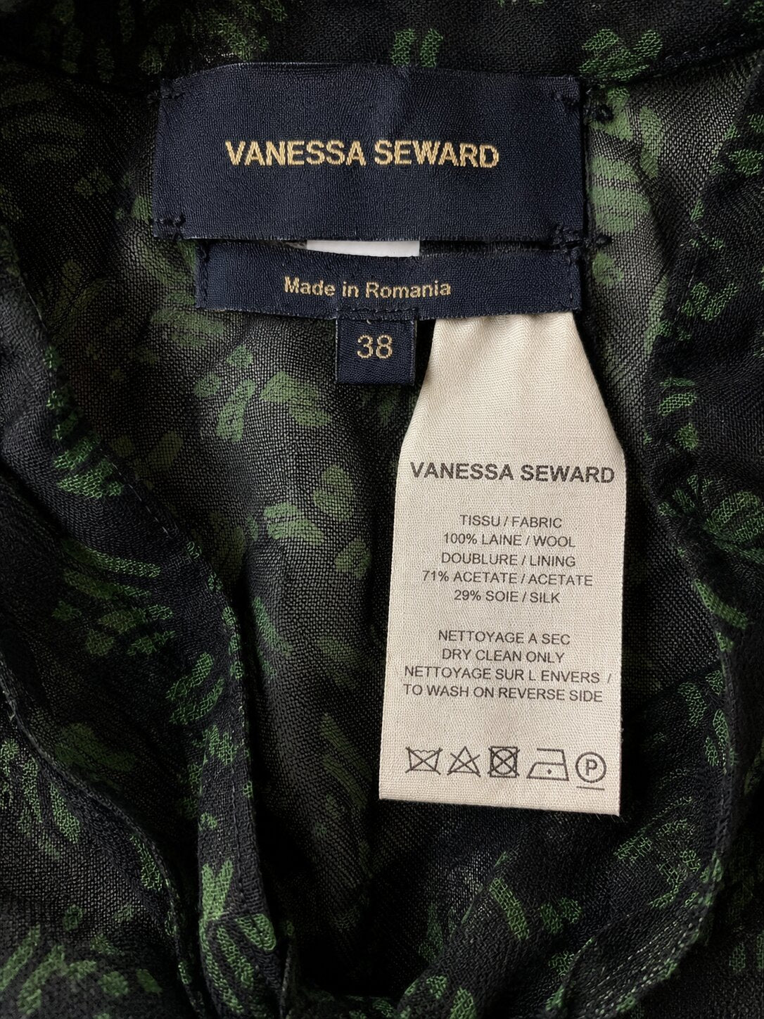 Robe courte en laine et soie verte Vanessa Seward