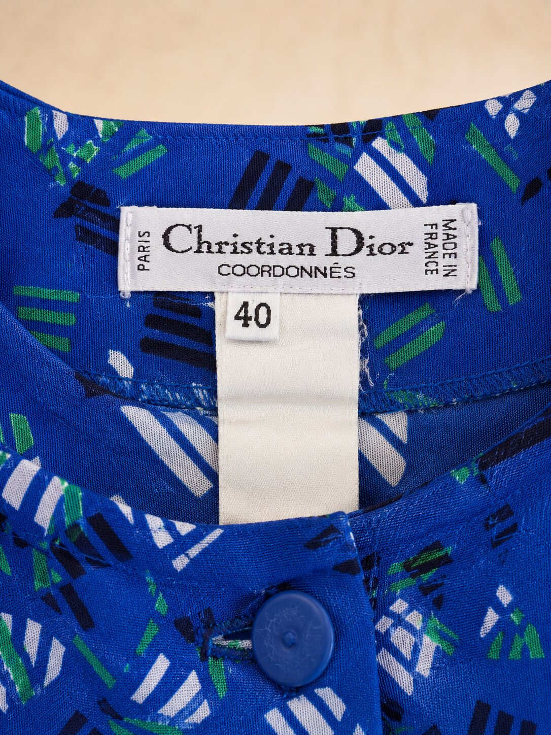 Robe vintage authentique Christian Dior en coton imprimé bleu