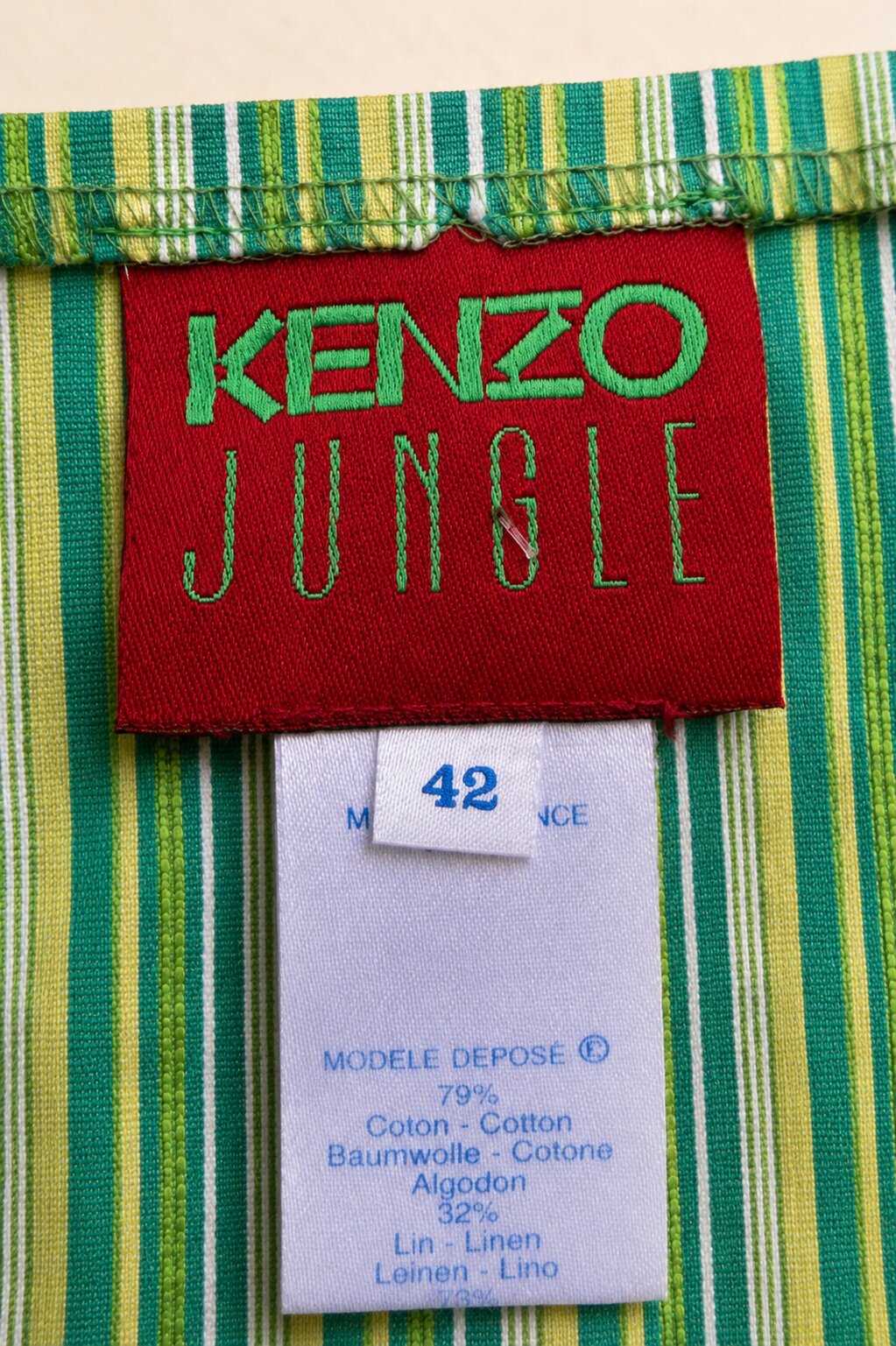 Kenzo Jungle striped wrap skirt in cotton and linen green
