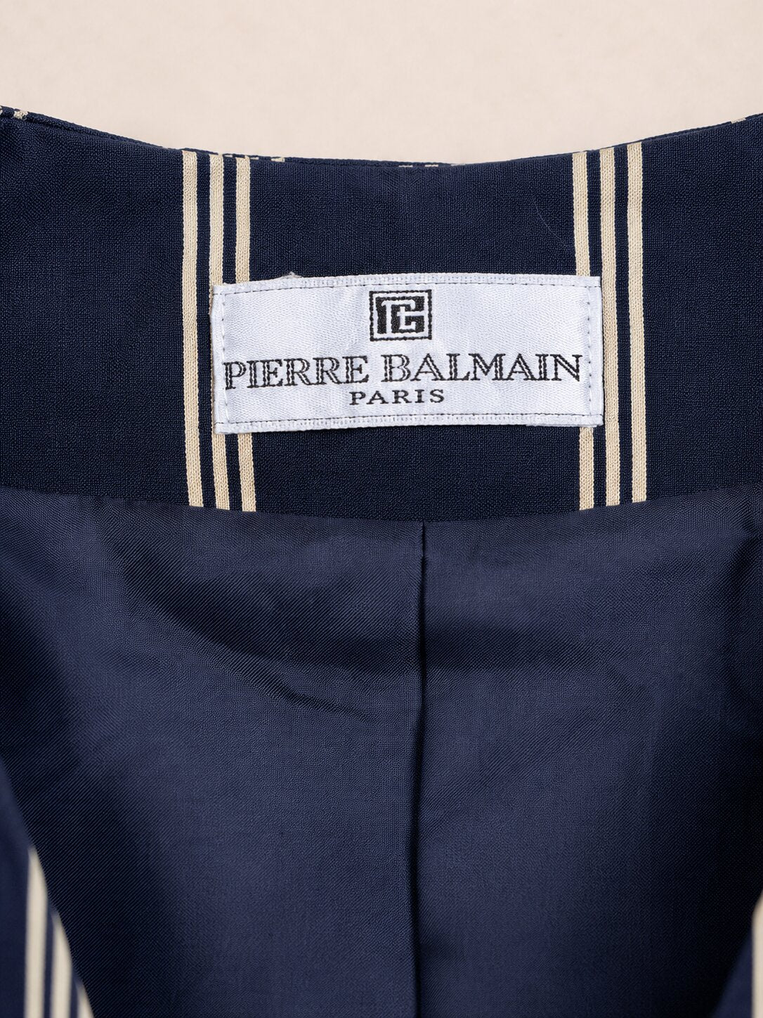 Summer Blazer Pierre Balmain Paris in vintage navy cotton with puffed sleeves