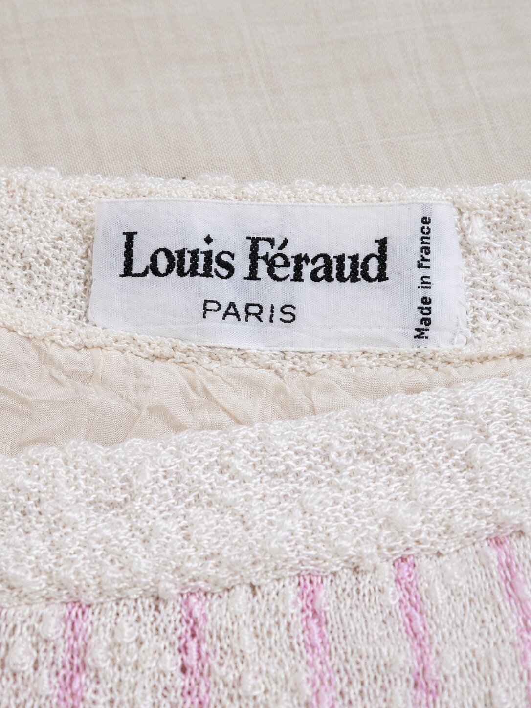 Jupe Vintage Authentique Louis Féraud Paris en Maille Rayée Rose et Blanche