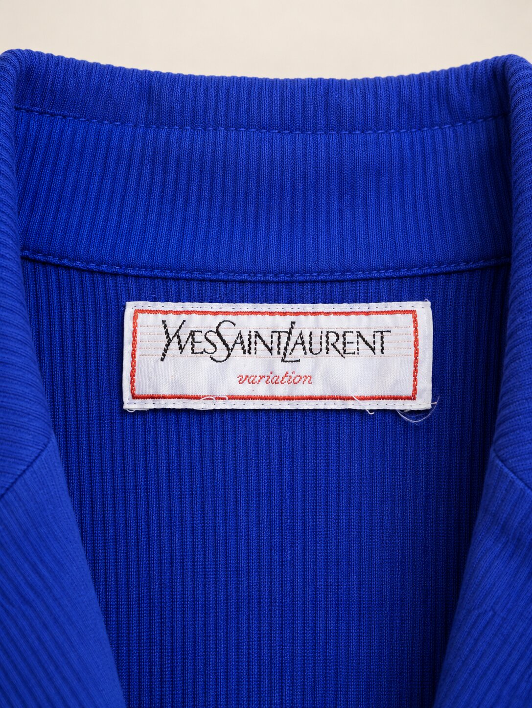 Veste Vintage Authentique Yves Saint Laurent Variation en Coton Texturé Bleu Cobalt Grande Taille