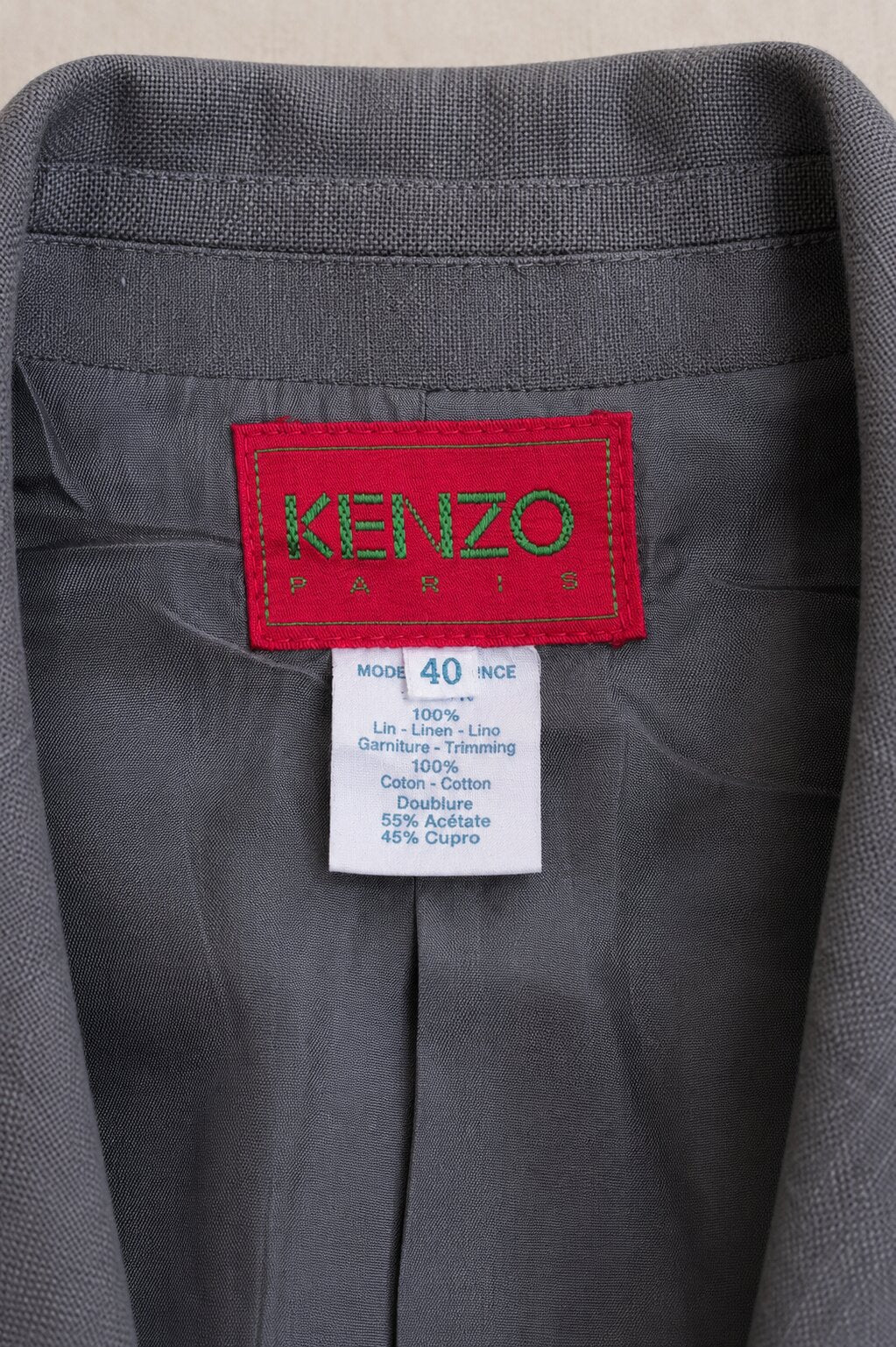 Blazer Authentique Vintage en Lin Gris Kenzo Paris