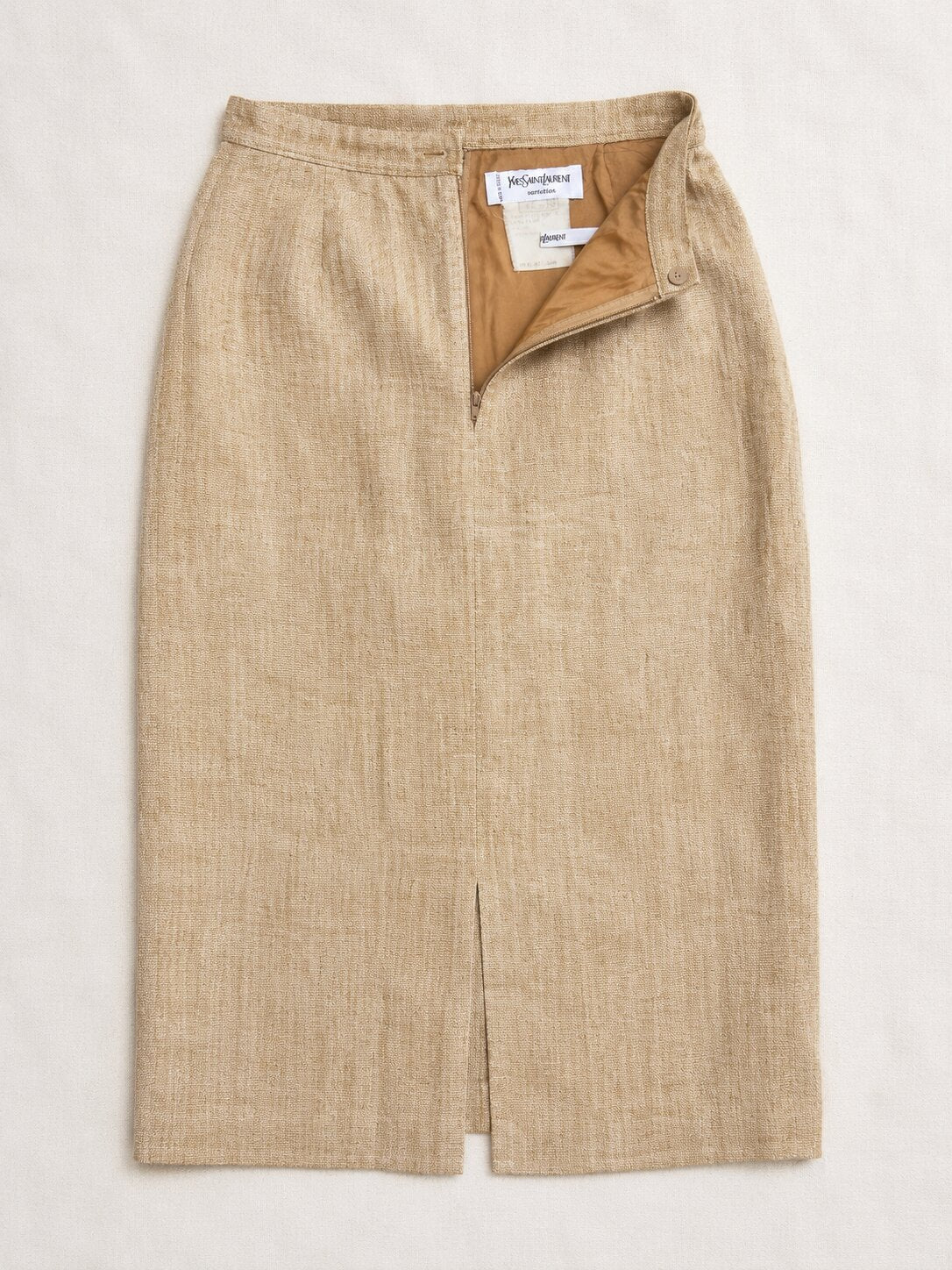Jupe crayon en lin chiné beige Yves Saint Laurent Variation Vintage Authentique