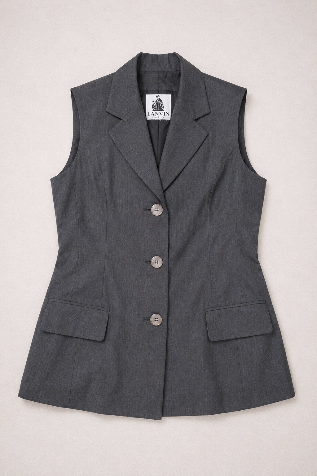 Gilet sans manches Lanvin Paris authentique en soie noire vintage