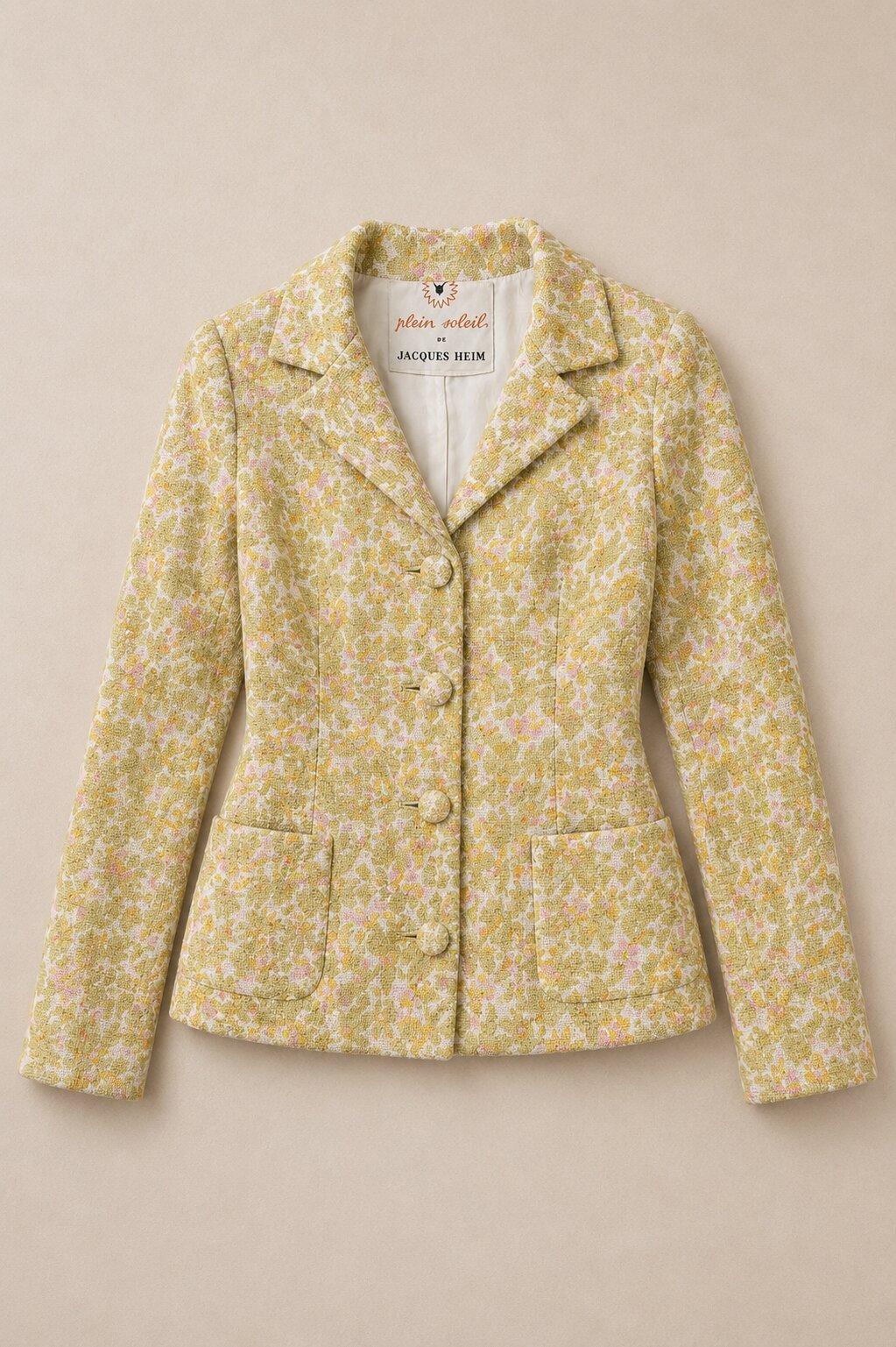 Authentic vintage Plein Soleil blazer by Jacques Heim in textured printed cotton