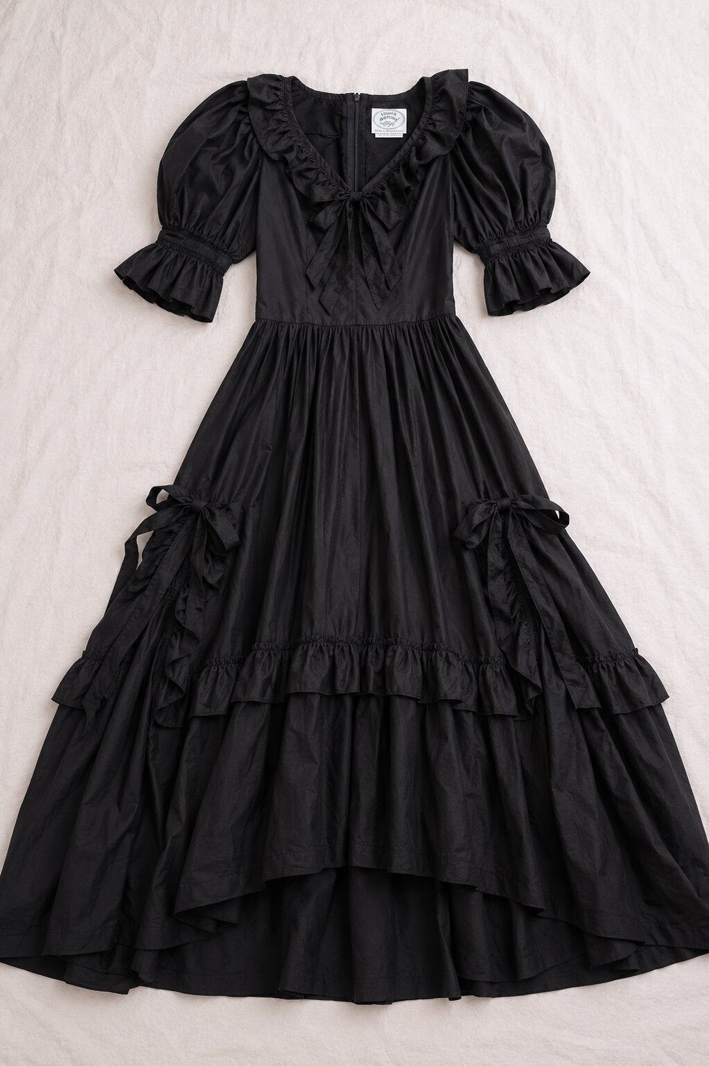 Robe Laura Ashley en coton noir à nœuds vintage authentique